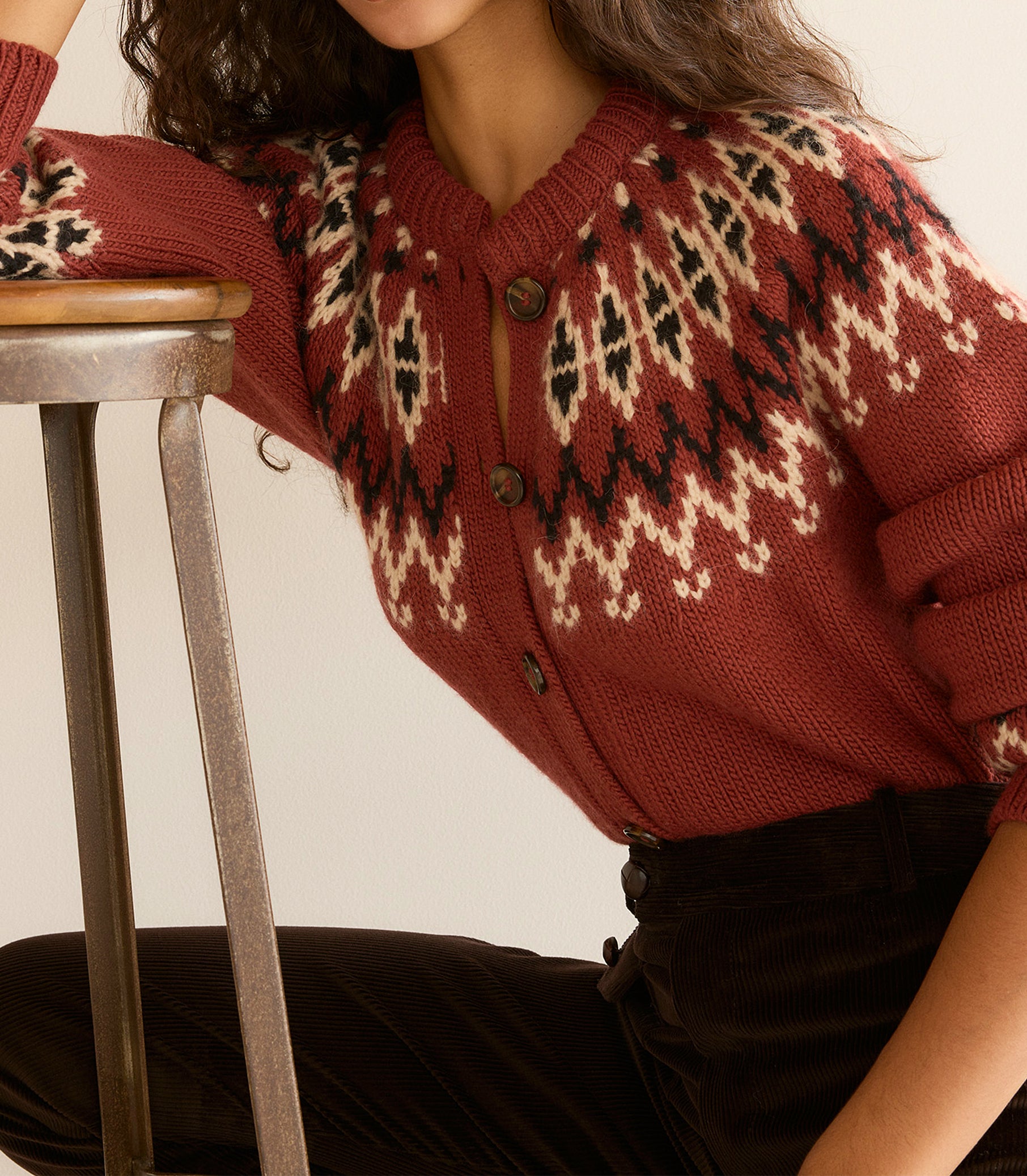 CLARKE CARDIGAN -- BURGUNDY OLYMPIA FAIR ISLE view 1
