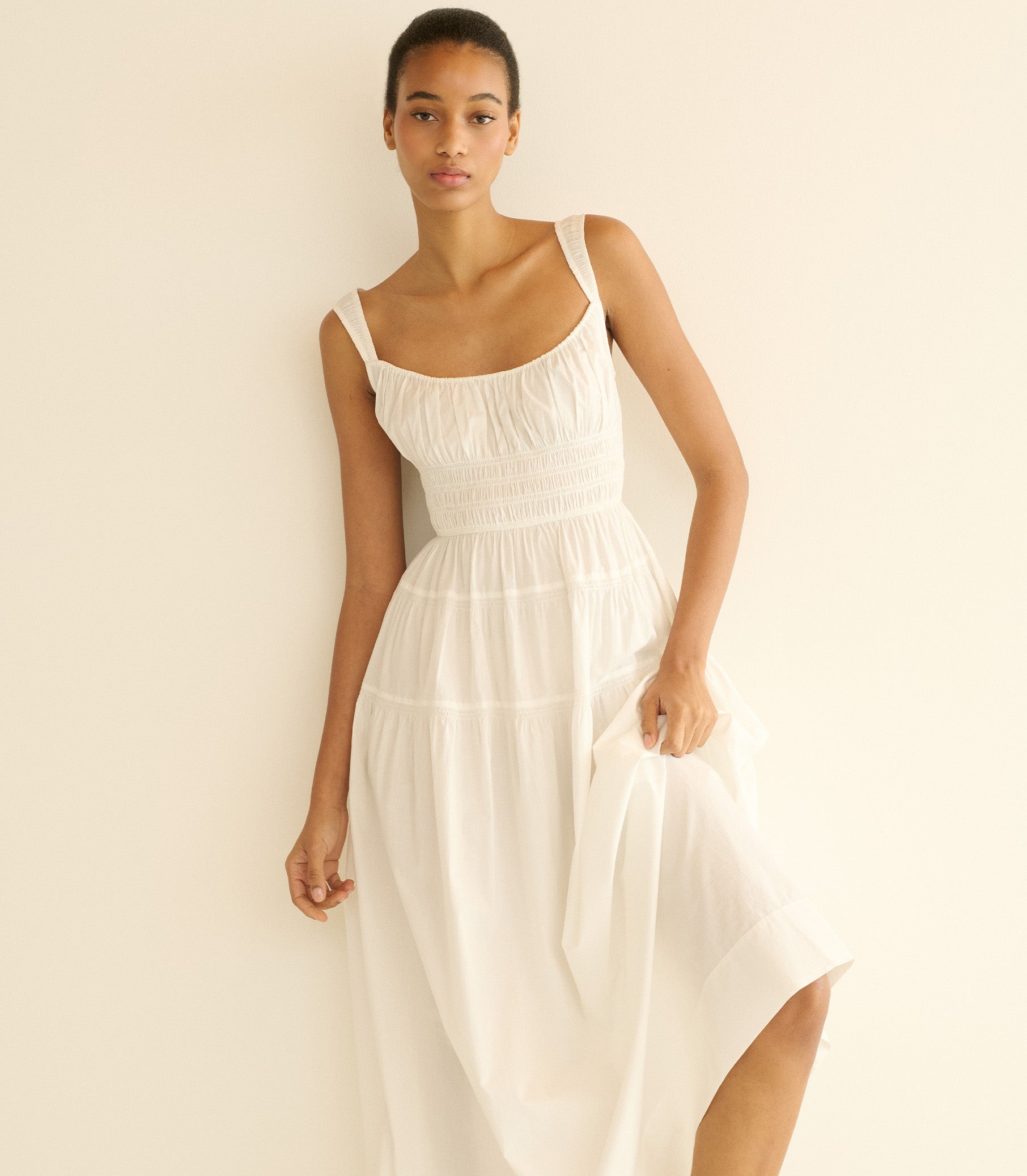DÔEN Clover Organic Cotton Poplin Tiered Sundress In White