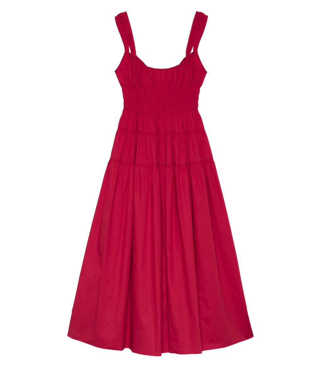 dress cotton poplin Clover Dress - Deep Tomato