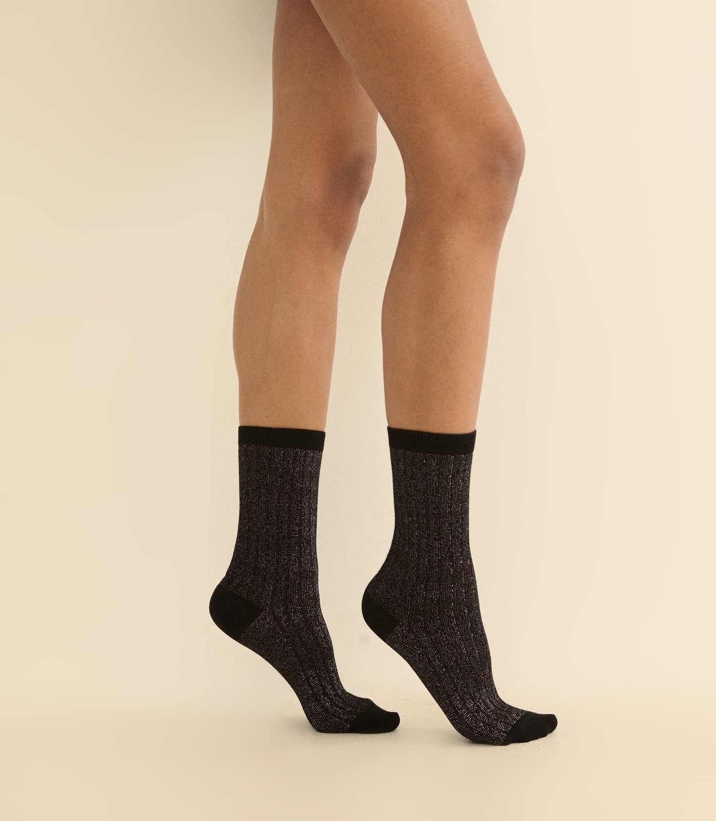 COLLÉGIEN VICTOIRE GLITTER CREW SOCKS -- NOIR DE CHARBON