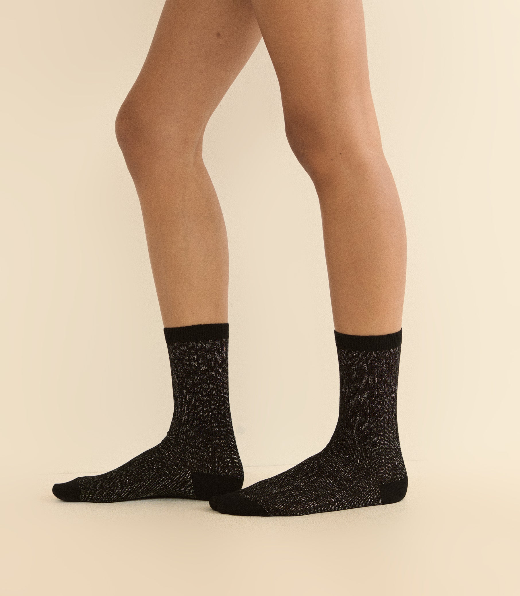 COLLÉGIEN VICTOIRE GLITTER CREW SOCKS -- NOIR DE CHARBON view 3
