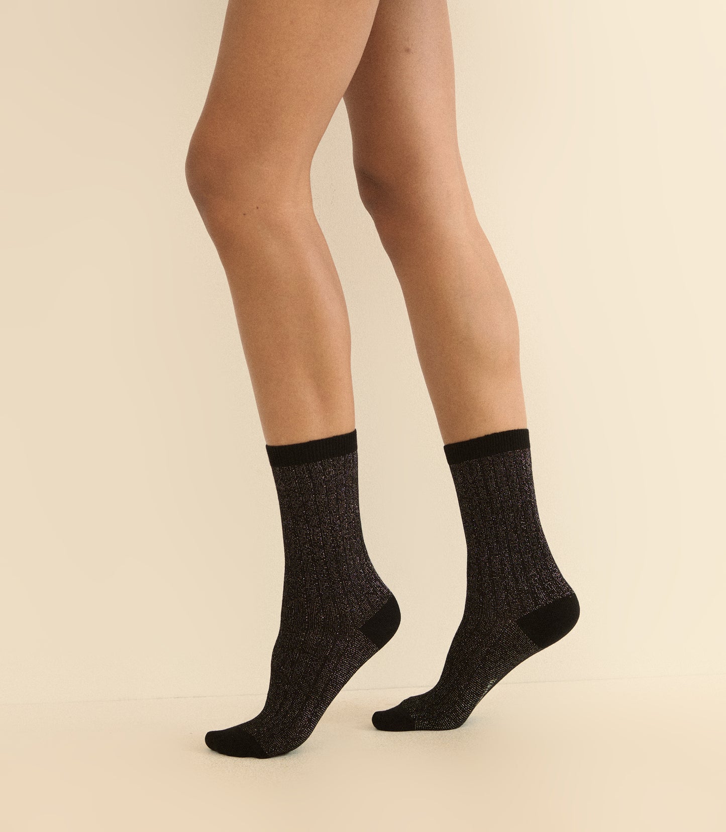 COLLÉGIEN VICTOIRE GLITTER CREW SOCKS -- NOIR DE CHARBON