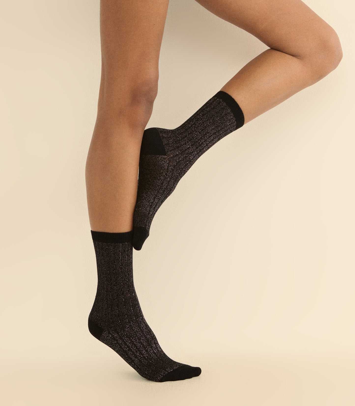 COLLÉGIEN VICTOIRE GLITTER CREW SOCKS -- NOIR DE CHARBON