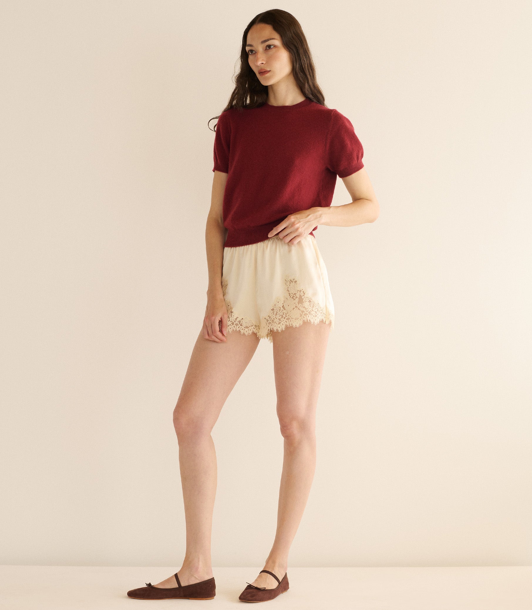 COLOMBE CASHMERE TOP -- MALBEC view 3
