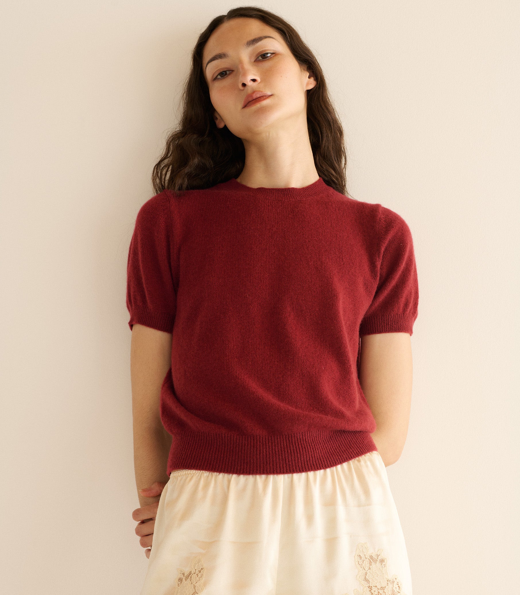 COLOMBE CASHMERE TOP -- MALBEC view 2