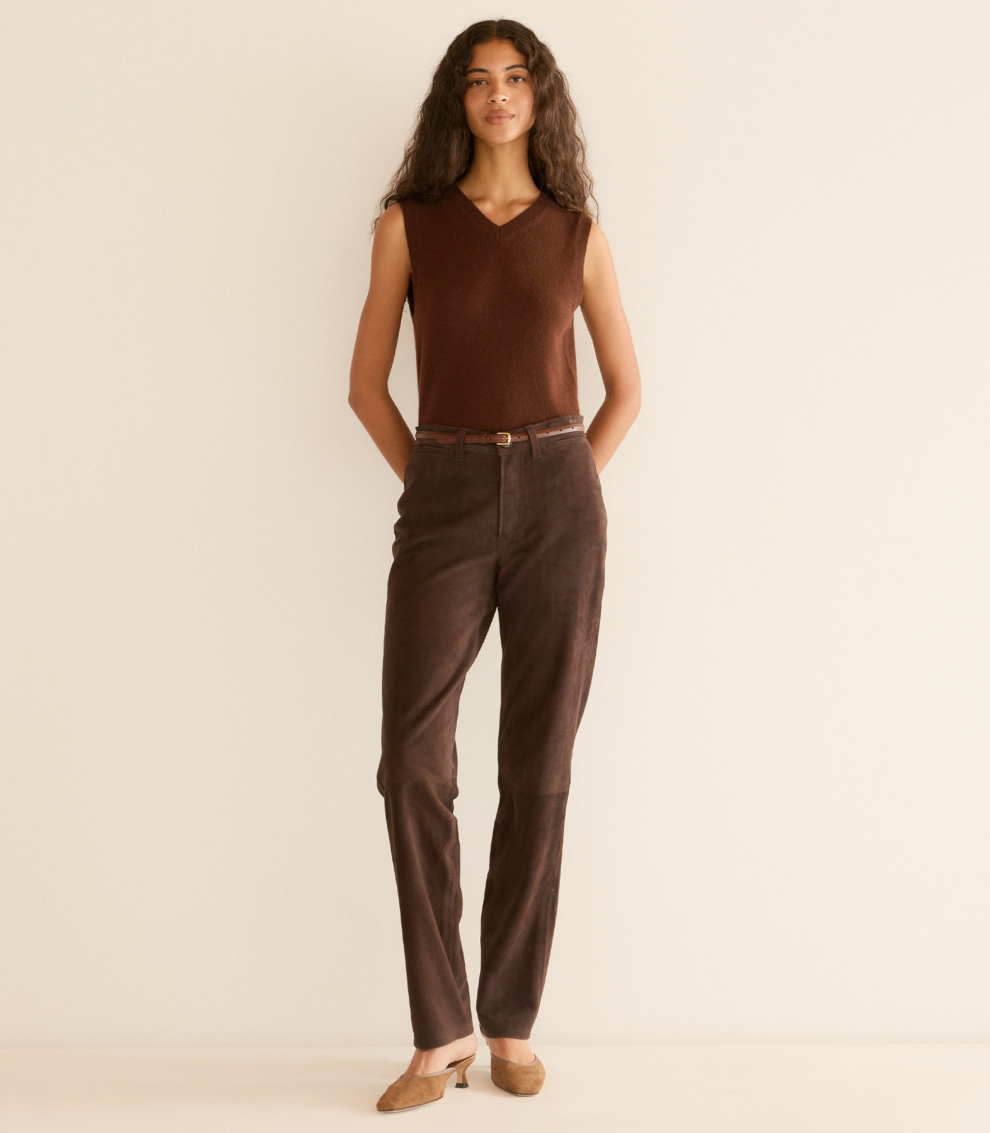 DAMIA CASHMERE VEST -- DARK UMBER view 4
