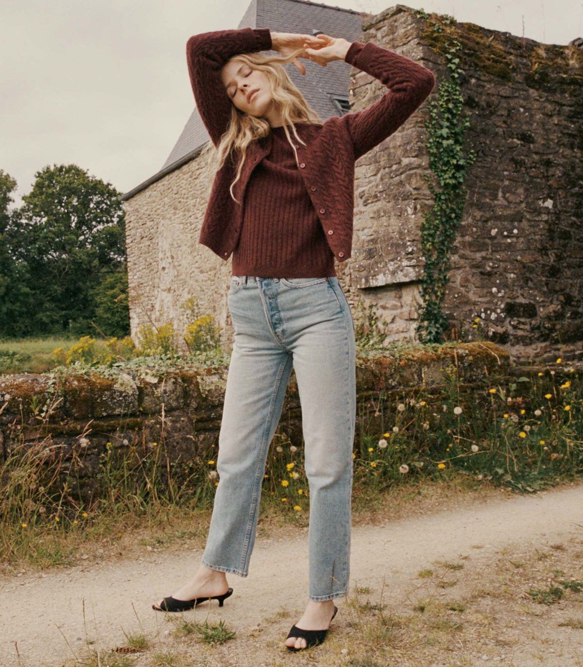HMD -- DANAE CABLE CASHMERE CARDIGAN -- DARK GARNET view 3
