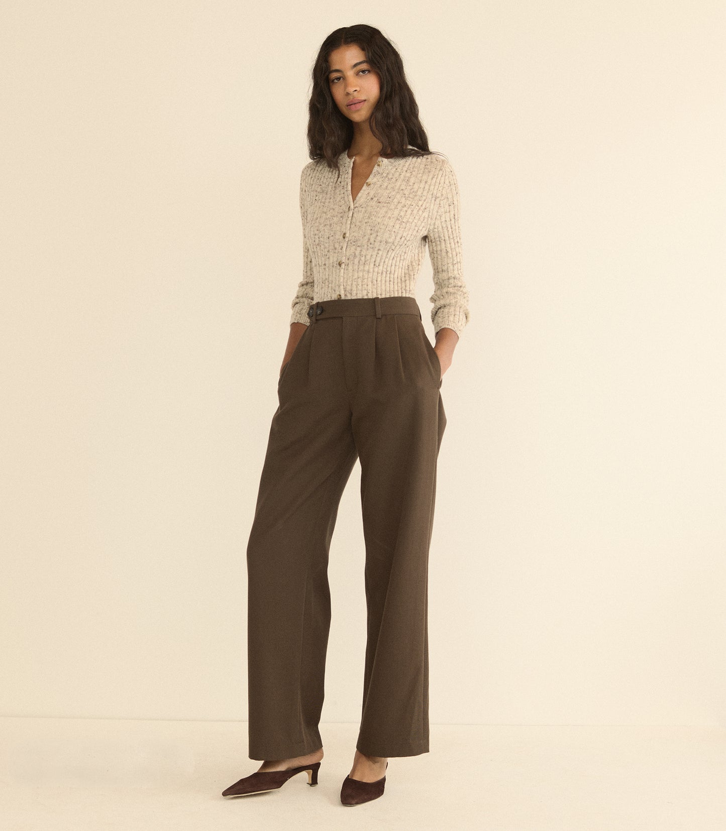 DANAE RIB CARDIGAN -- SABBIA MELANGE