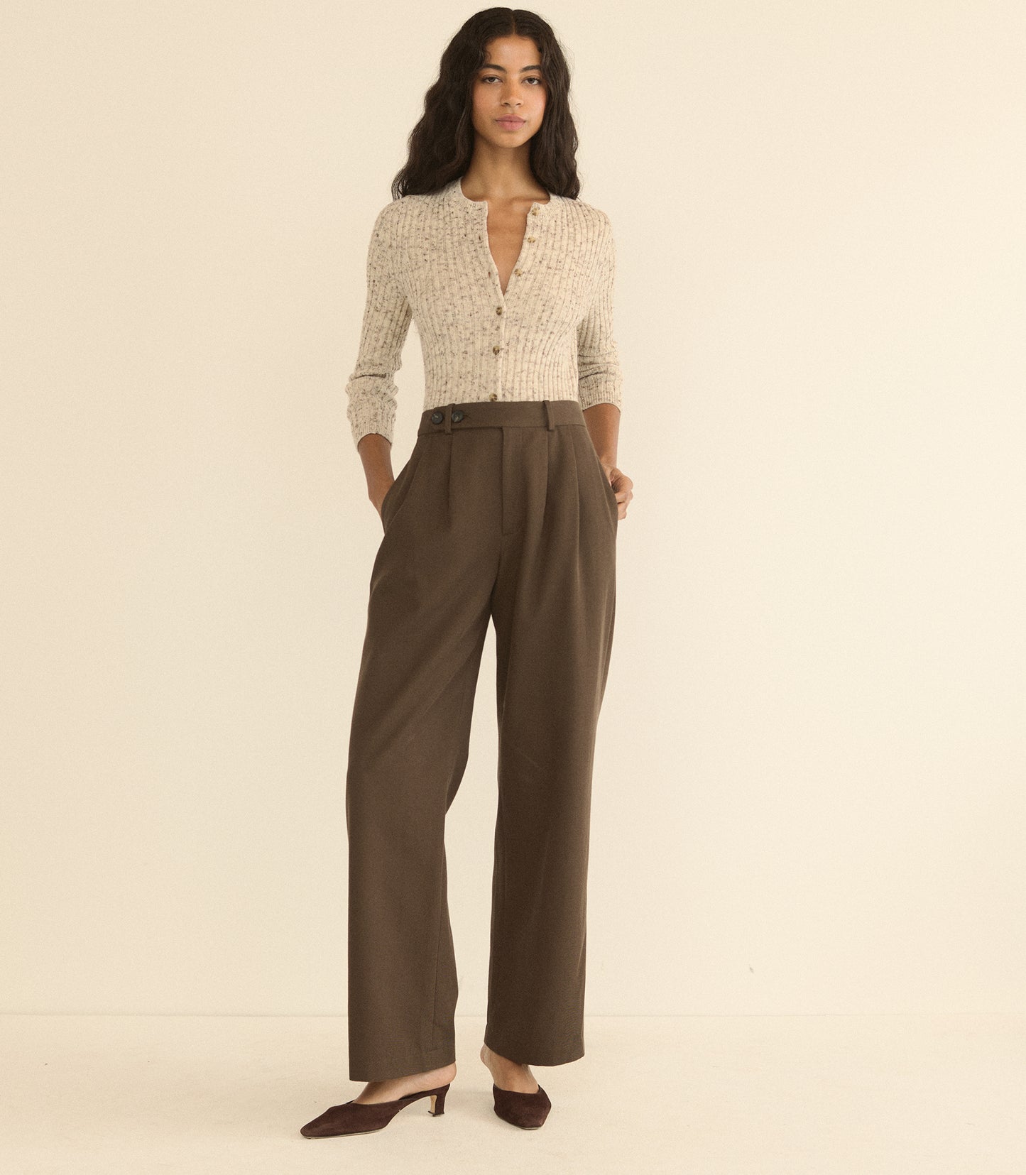 DANAE RIB CARDIGAN -- SABBIA MELANGE
