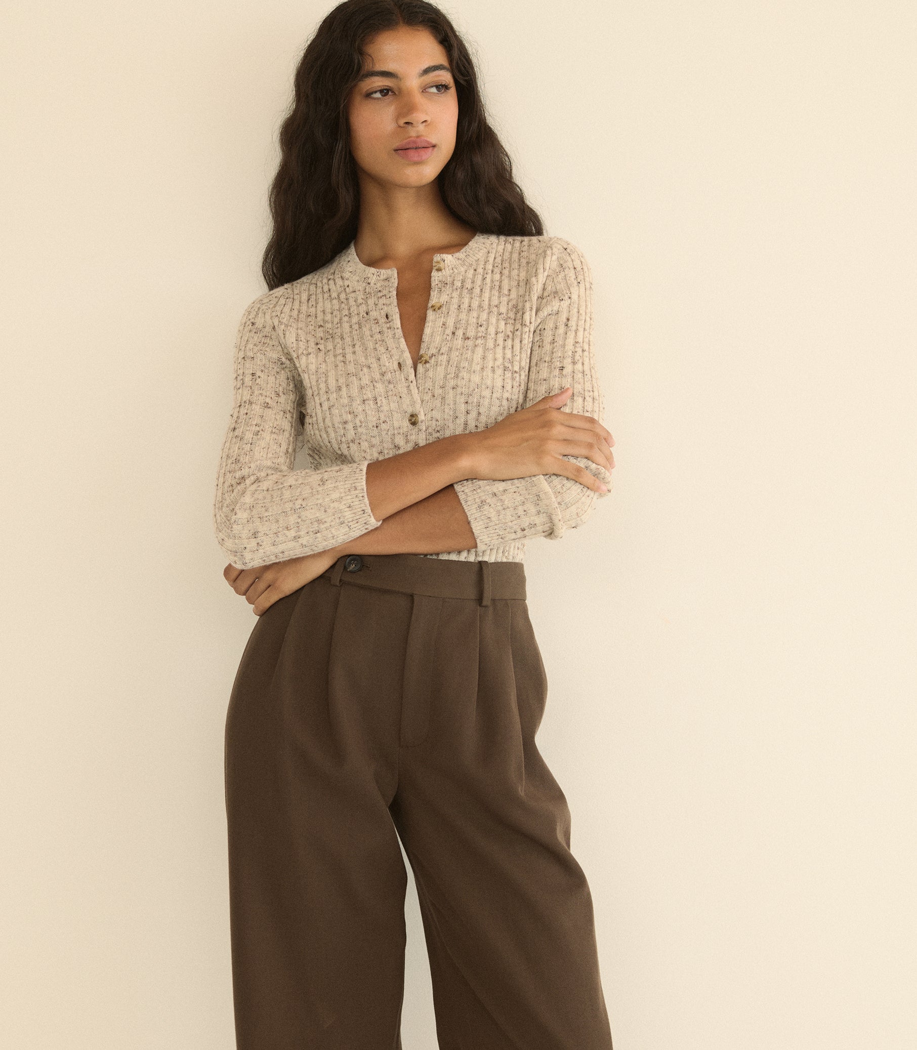DANAE RIB CARDIGAN -- SABBIA MELANGE view 25
