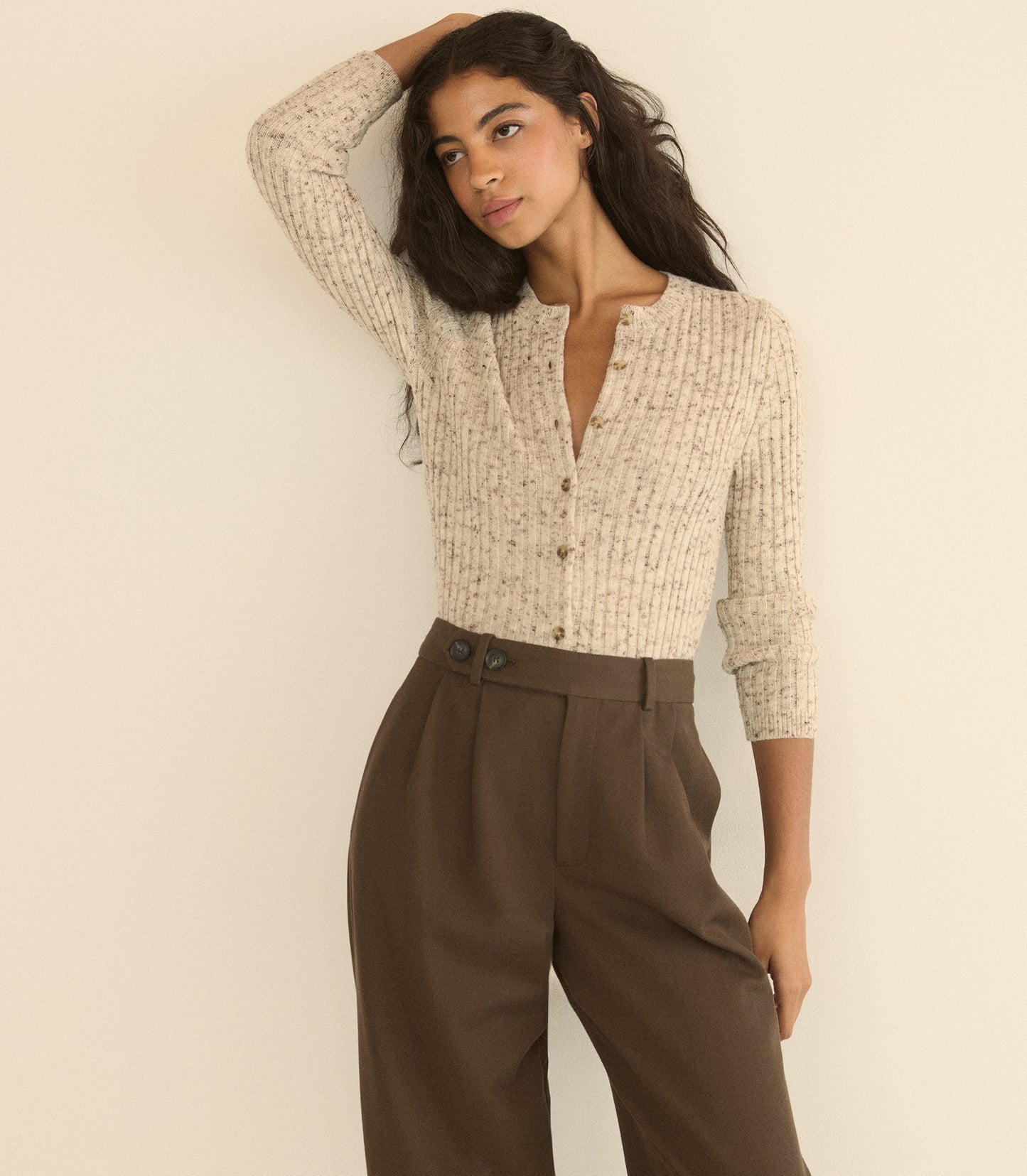 DANAE RIB CARDIGAN -- SABBIA MELANGE