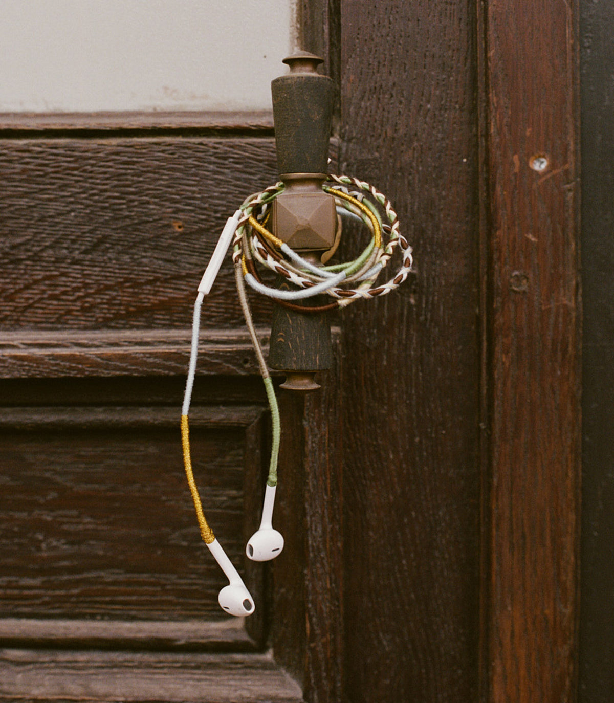 LE POM POM &amp; DÔEN HEADPHONES -- GREEN BLUE GOLD STRIPE view 1
