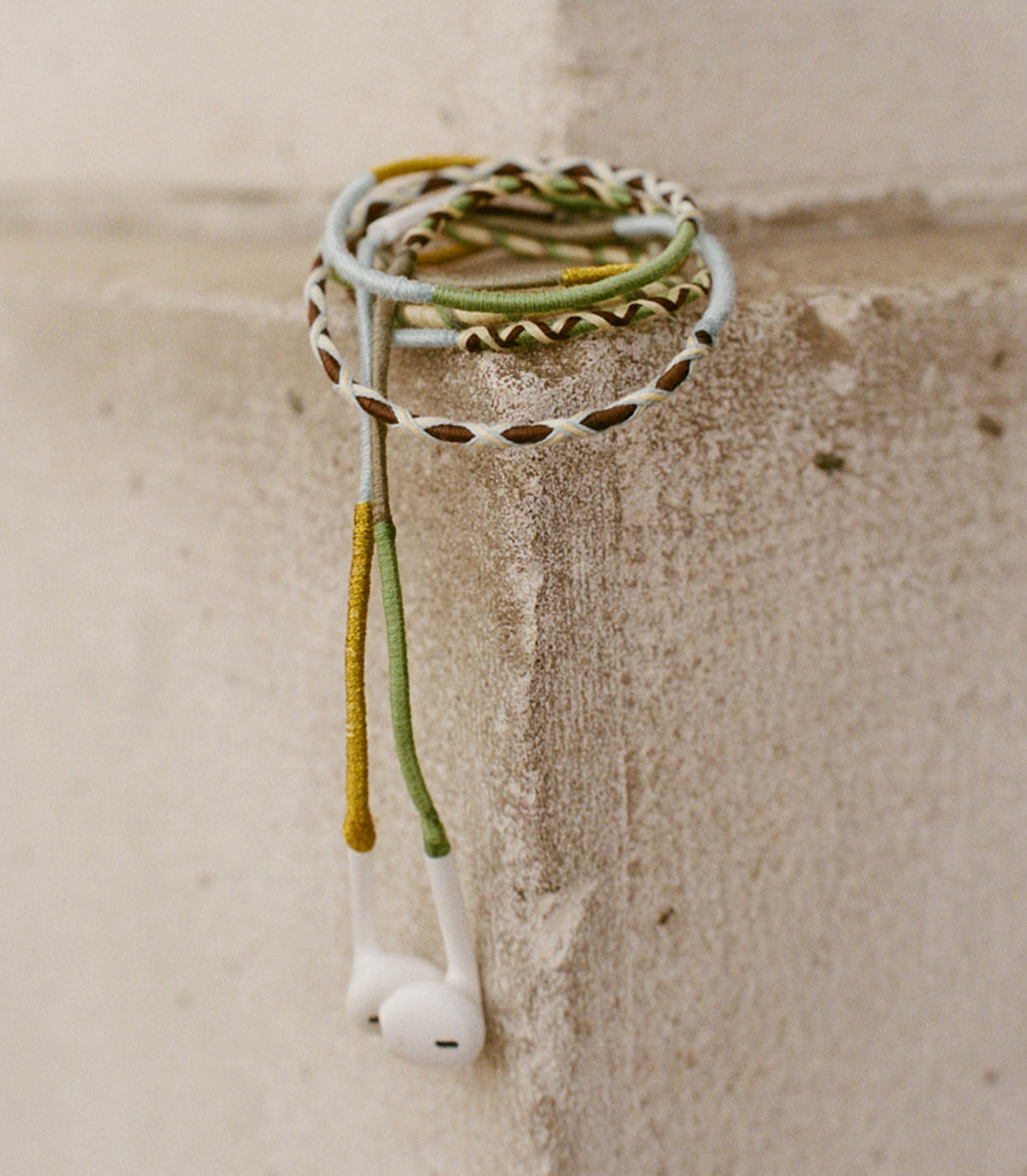 LE POM POM & DÔEN HEADPHONES -- GREEN BLUE GOLD STRIPE