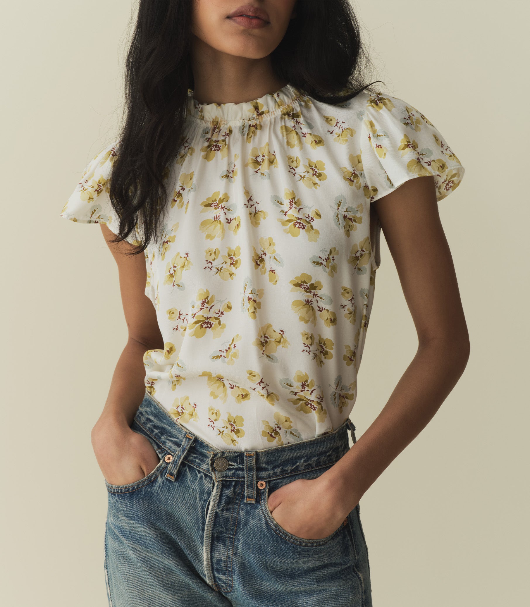 YVIE TOP -- GOLD FROLICKING FLORAL view 7