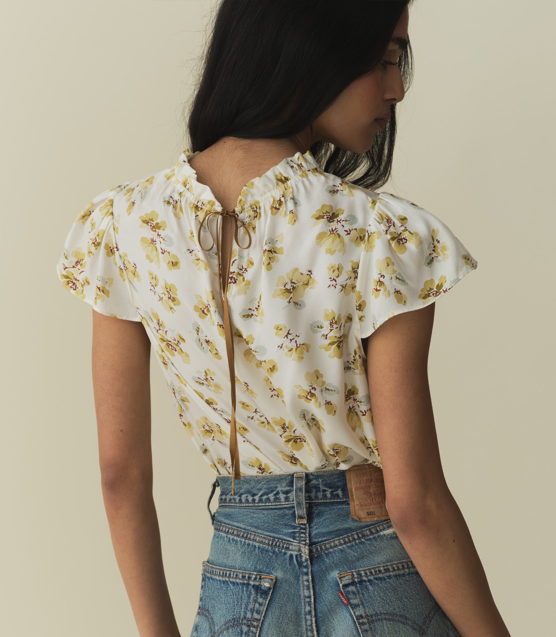 YVIE TOP -- GOLD FROLICKING FLORAL view 8