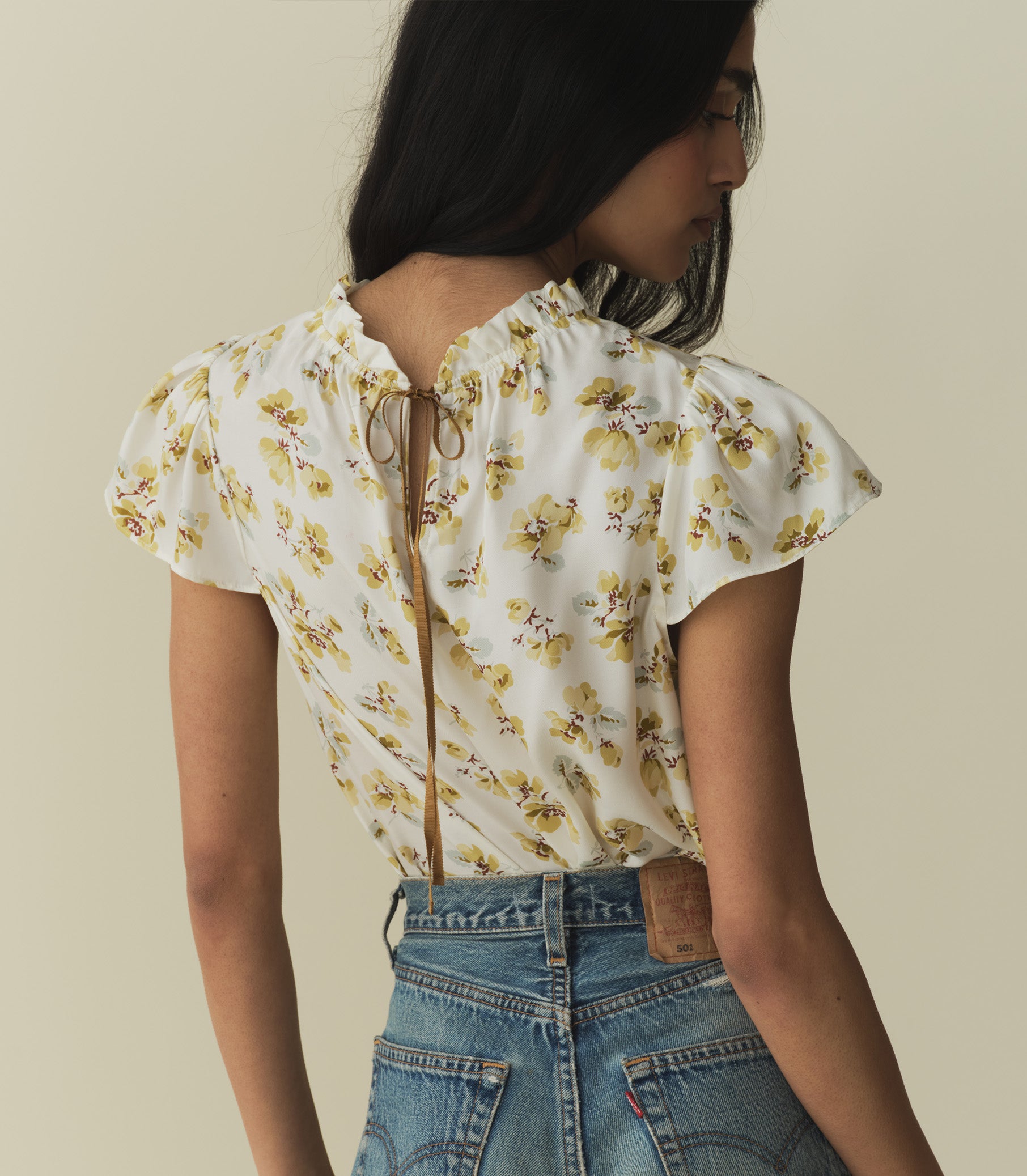 YVIE TOP -- GOLD FROLICKING FLORAL view 6