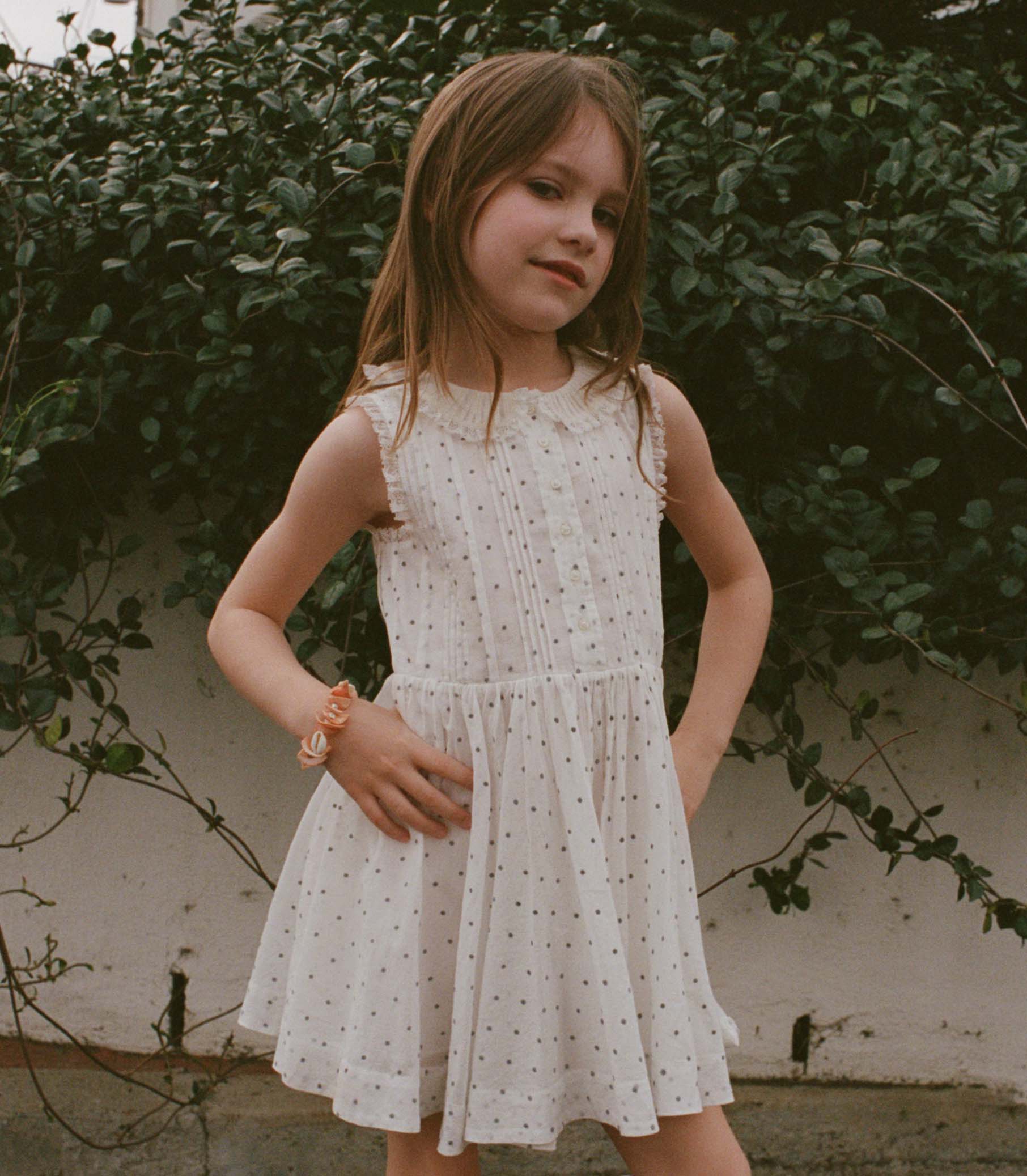 Elly Dress - Salt Flock Dot | DÔEN