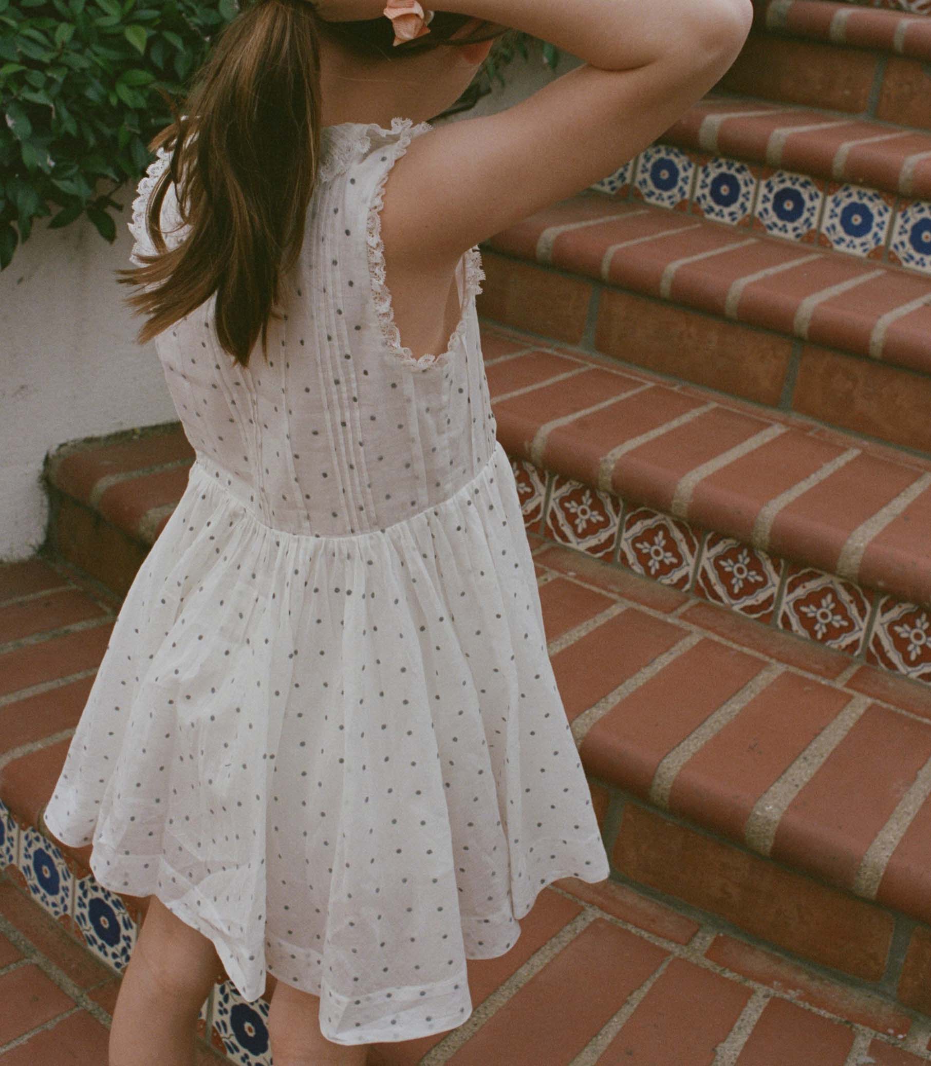 Elly Dress - Salt Flock Dot | DÔEN