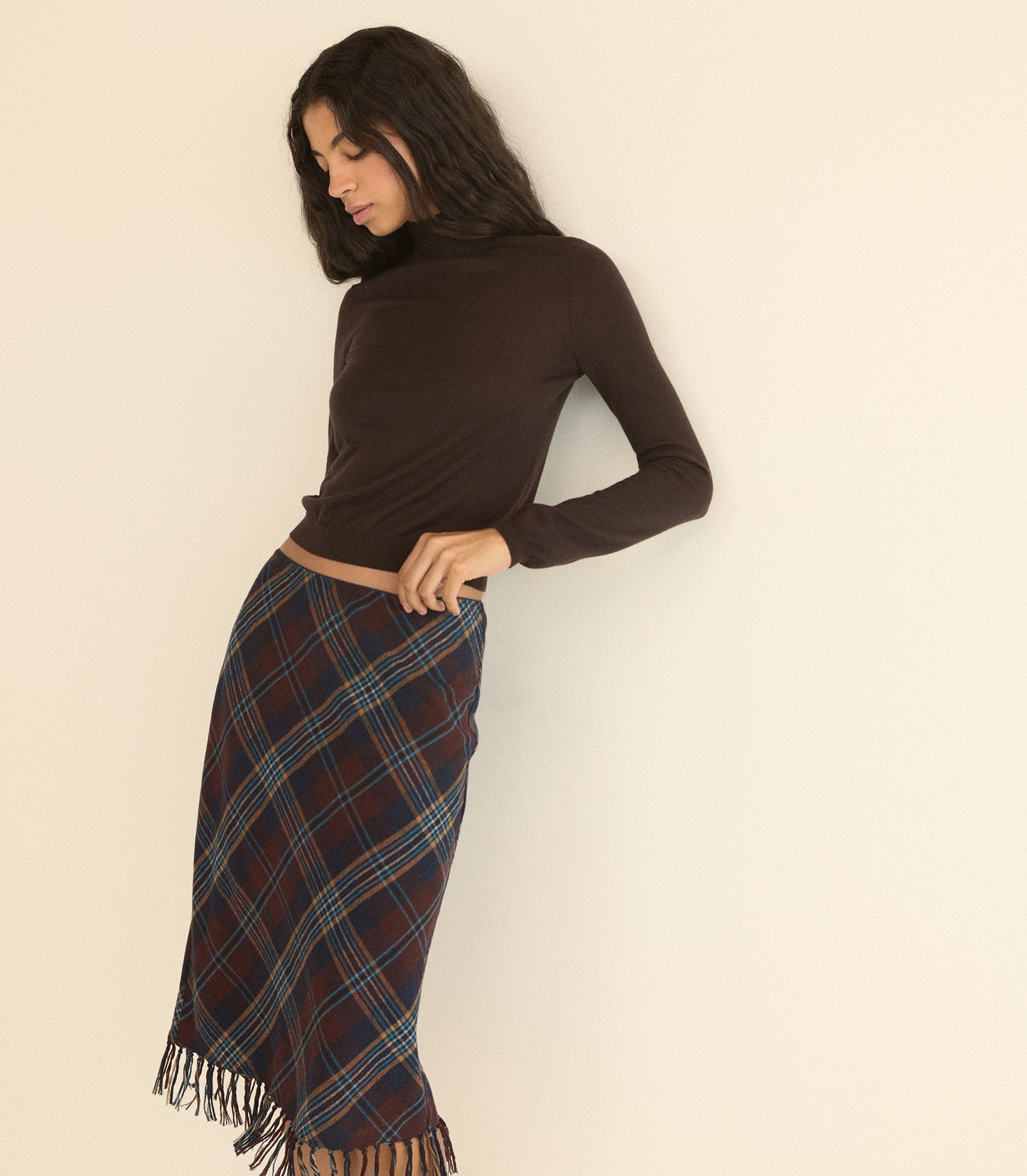 ELOWETTE KNOTTED FRINGE SKIRT -- WILLOUGHBY PLAID