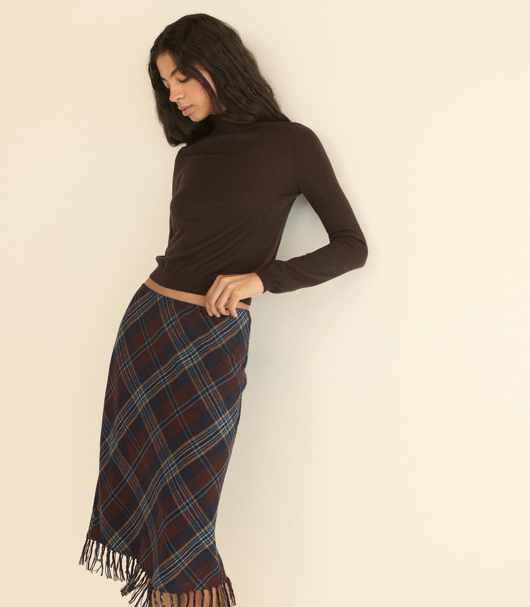 ELOWETTE KNOTTED FRINGE SKIRT -- WILLOUGHBY PLAID view 2
