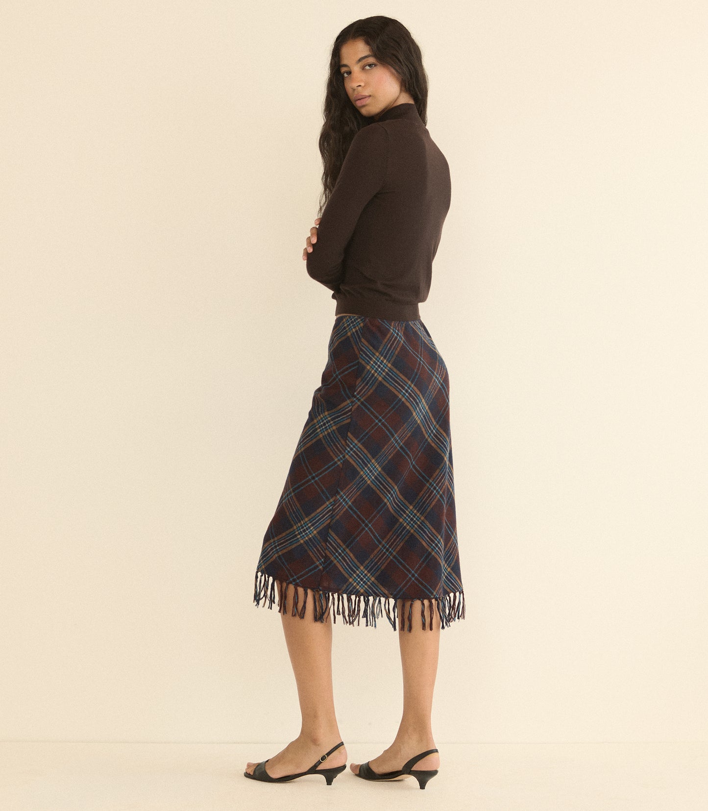 ELOWETTE KNOTTED FRINGE SKIRT -- WILLOUGHBY PLAID