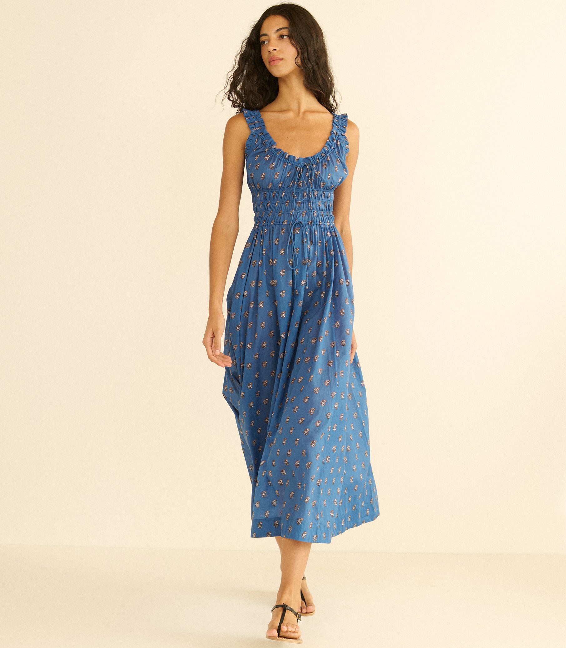 den emmaretta floral cotton cocktail dress Emmaretta floral cotton voile midi dress in blue - Doen