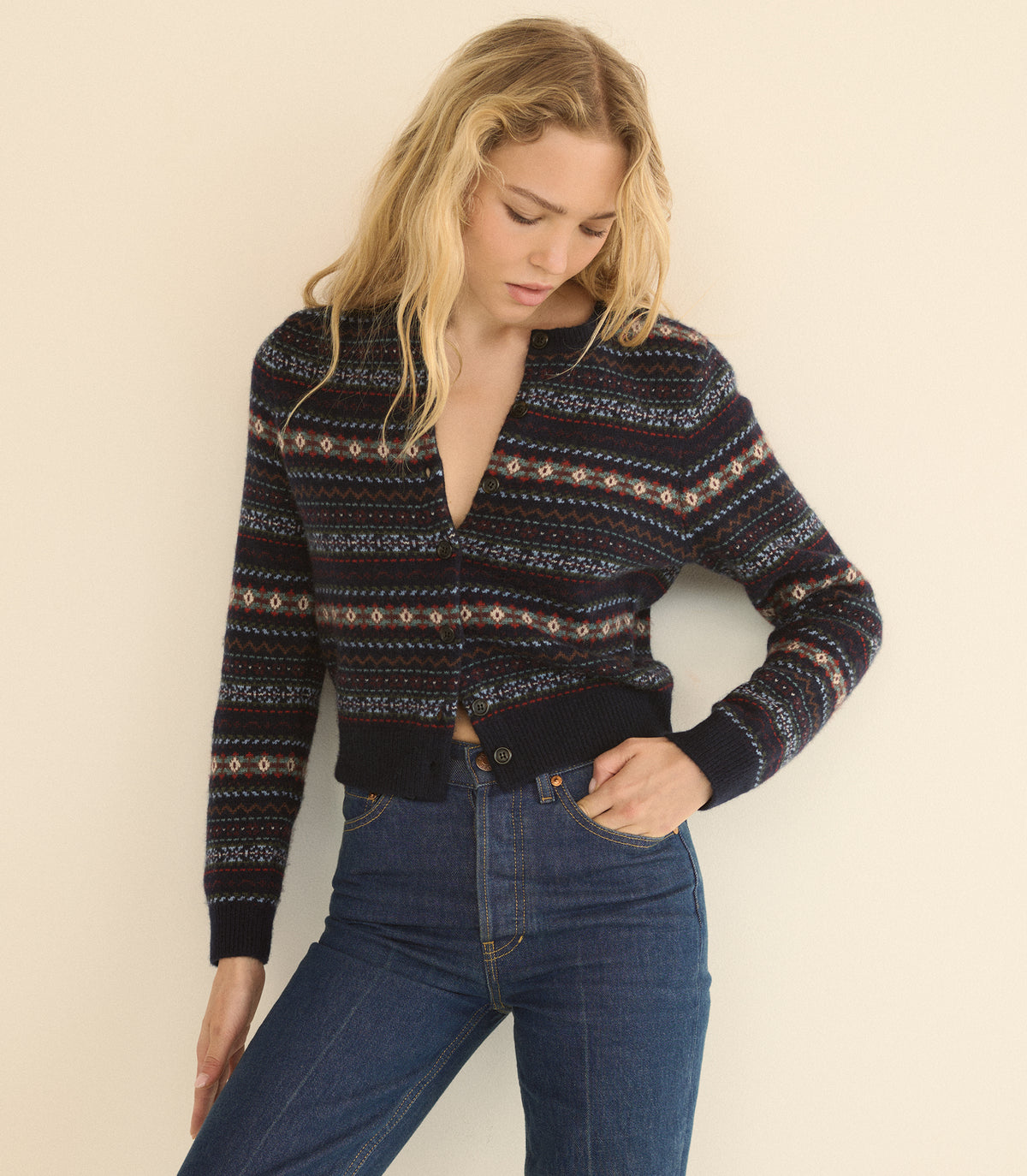 FAUSTINE CARDIGAN -- NAVY DASHWOOD FAIR ISLE view 1
