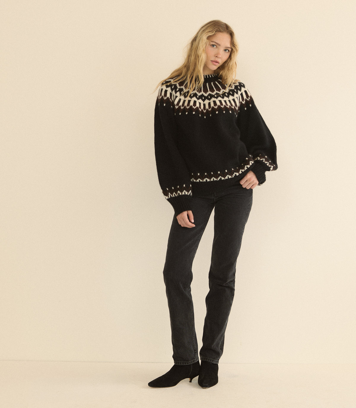 FIELD SWEATER -- BLACK ABERDEEN FAIR ISLE view 2
