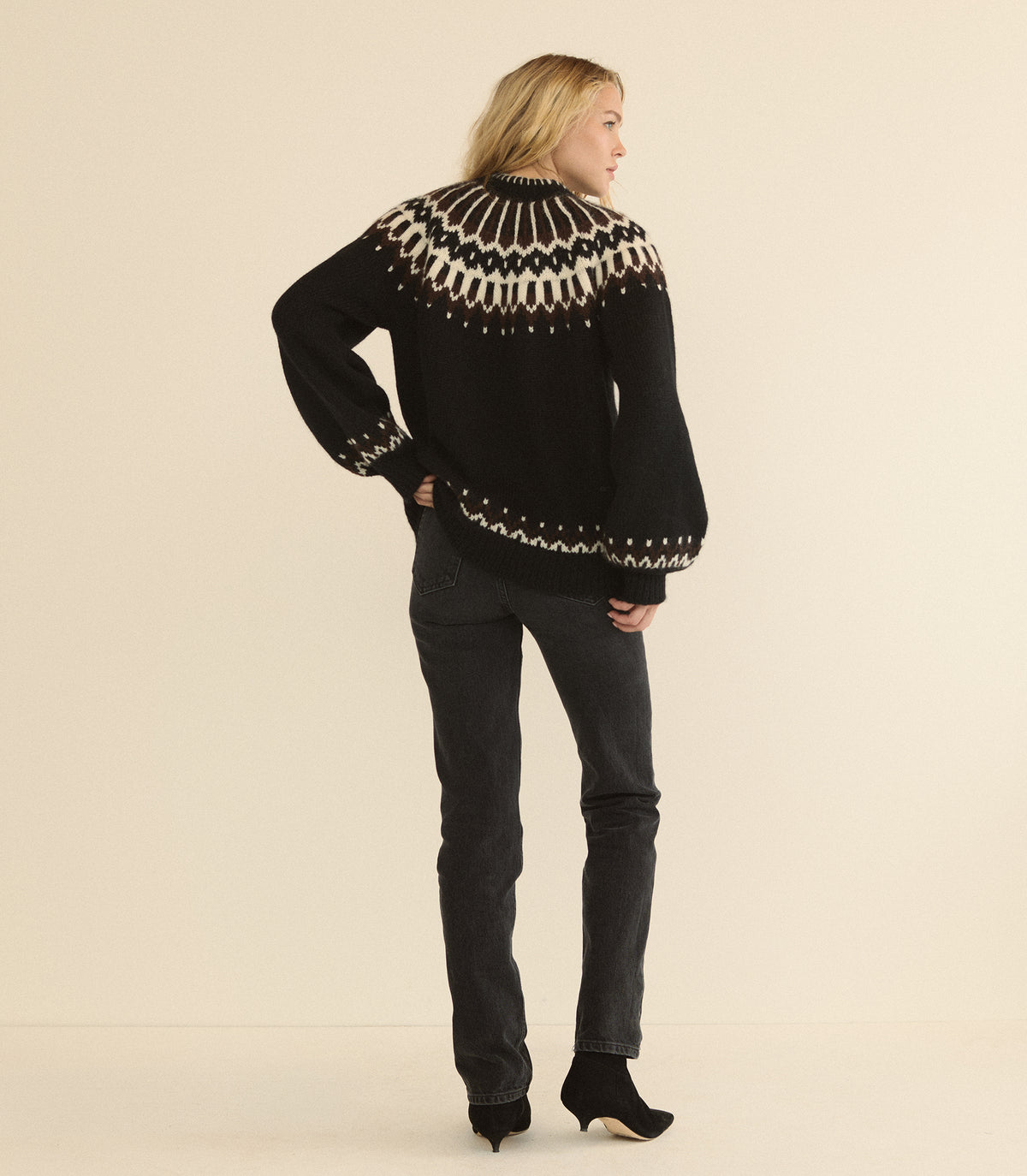 FIELD SWEATER -- BLACK ABERDEEN FAIR ISLE view 4

