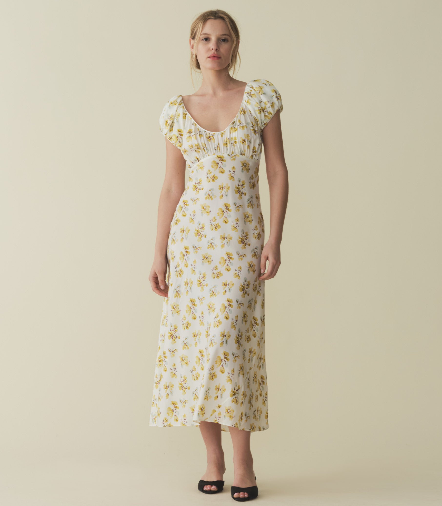 FLORENCIA DRESS -- GOLD FROLICKING FLORAL view 2