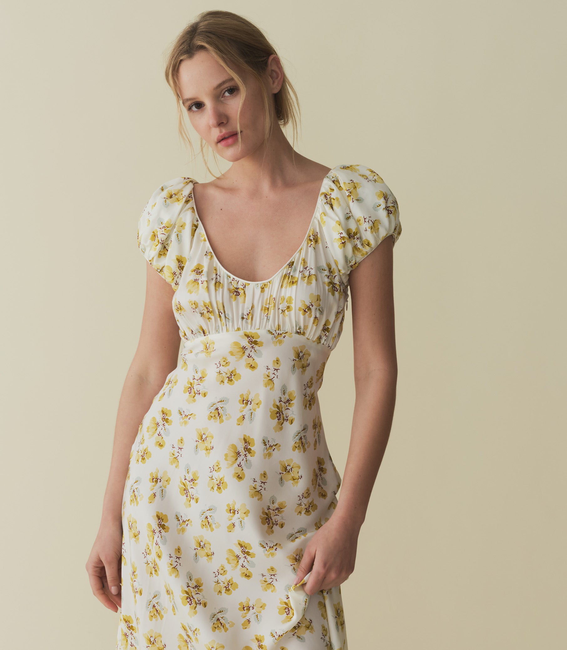 FLORENCIA DRESS -- GOLD FROLICKING FLORAL view 1