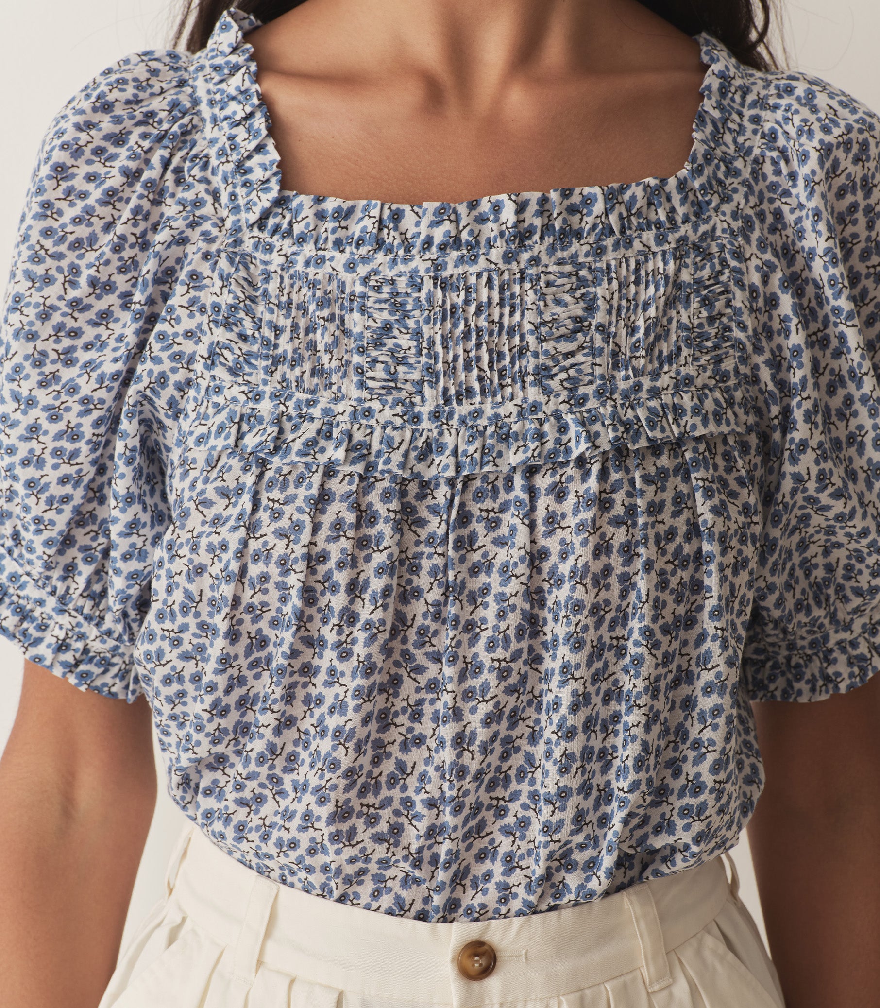 FRANCES TOP -- CORNFLOWER HILLSIDE BLOOM view 3
