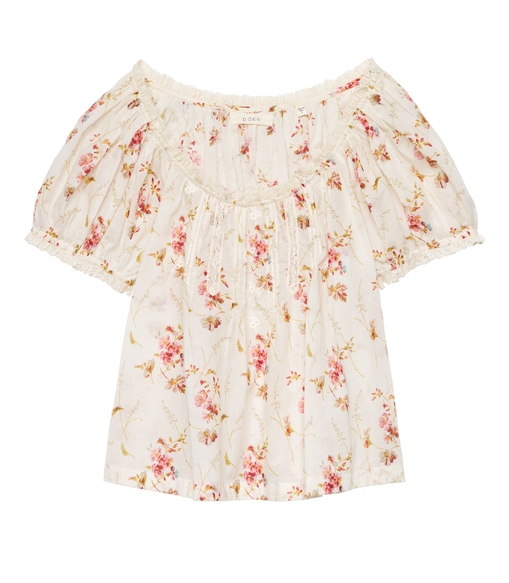 韓国 freckle seoul rose cropped blouseブラウス Frederica Top - Blanc Prairie Rose | DÔEN