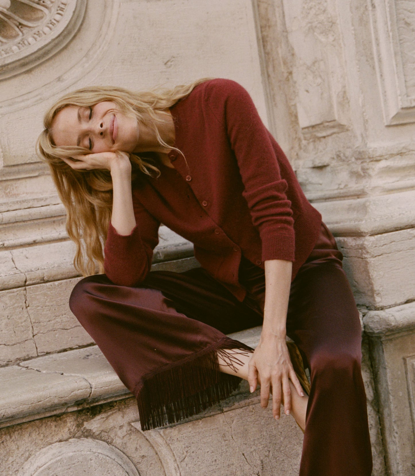 FREYA CASHMERE CARDIGAN -- MALBEC