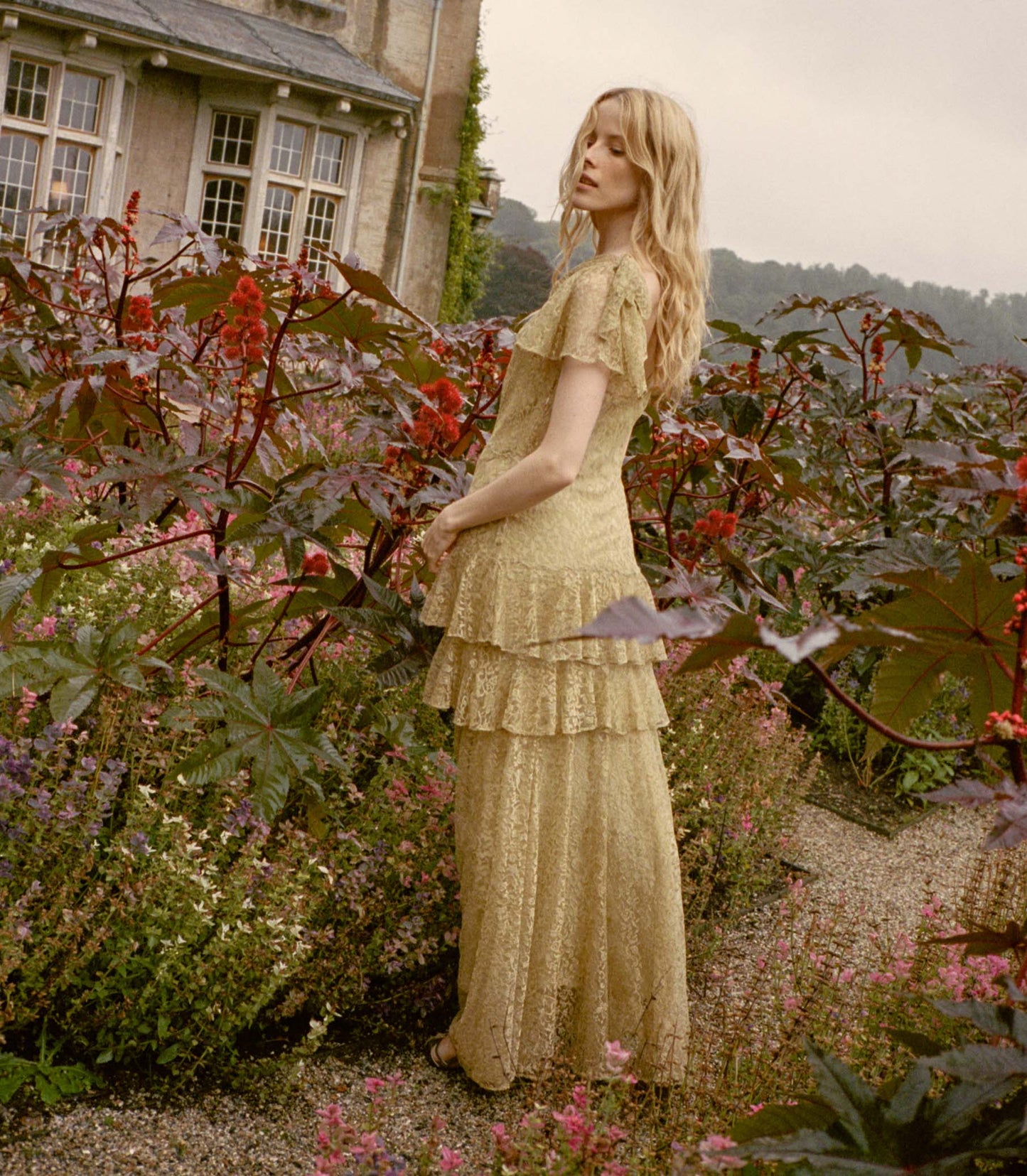 GARBO DRESS -- BURNISHED GOLD LACE