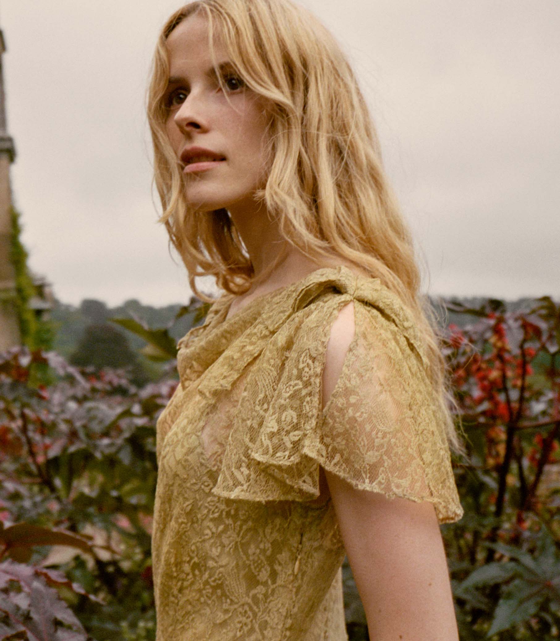 GARBO DRESS -- BURNISHED GOLD LACE view 3