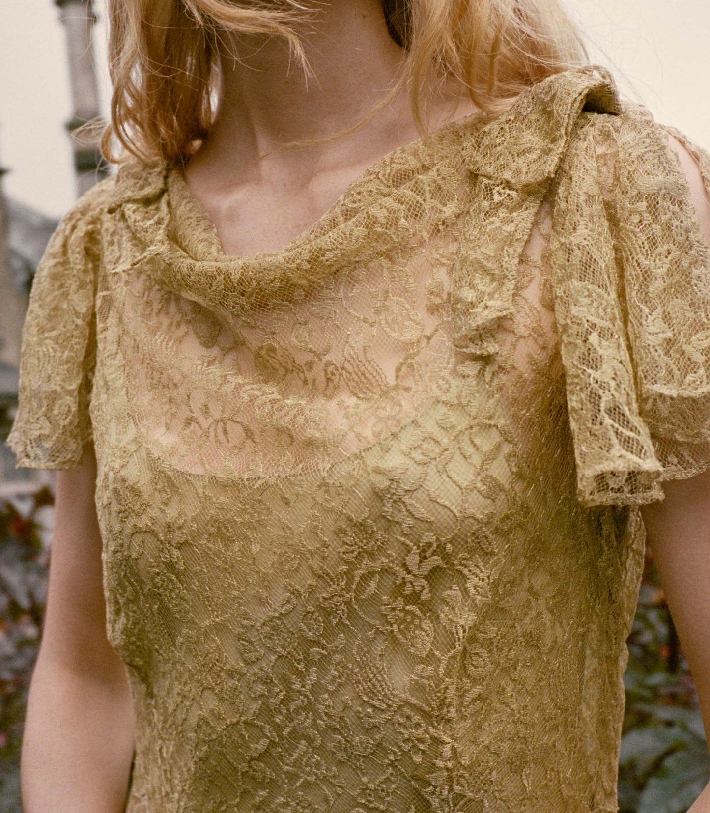 GARBO DRESS -- BURNISHED GOLD LACE