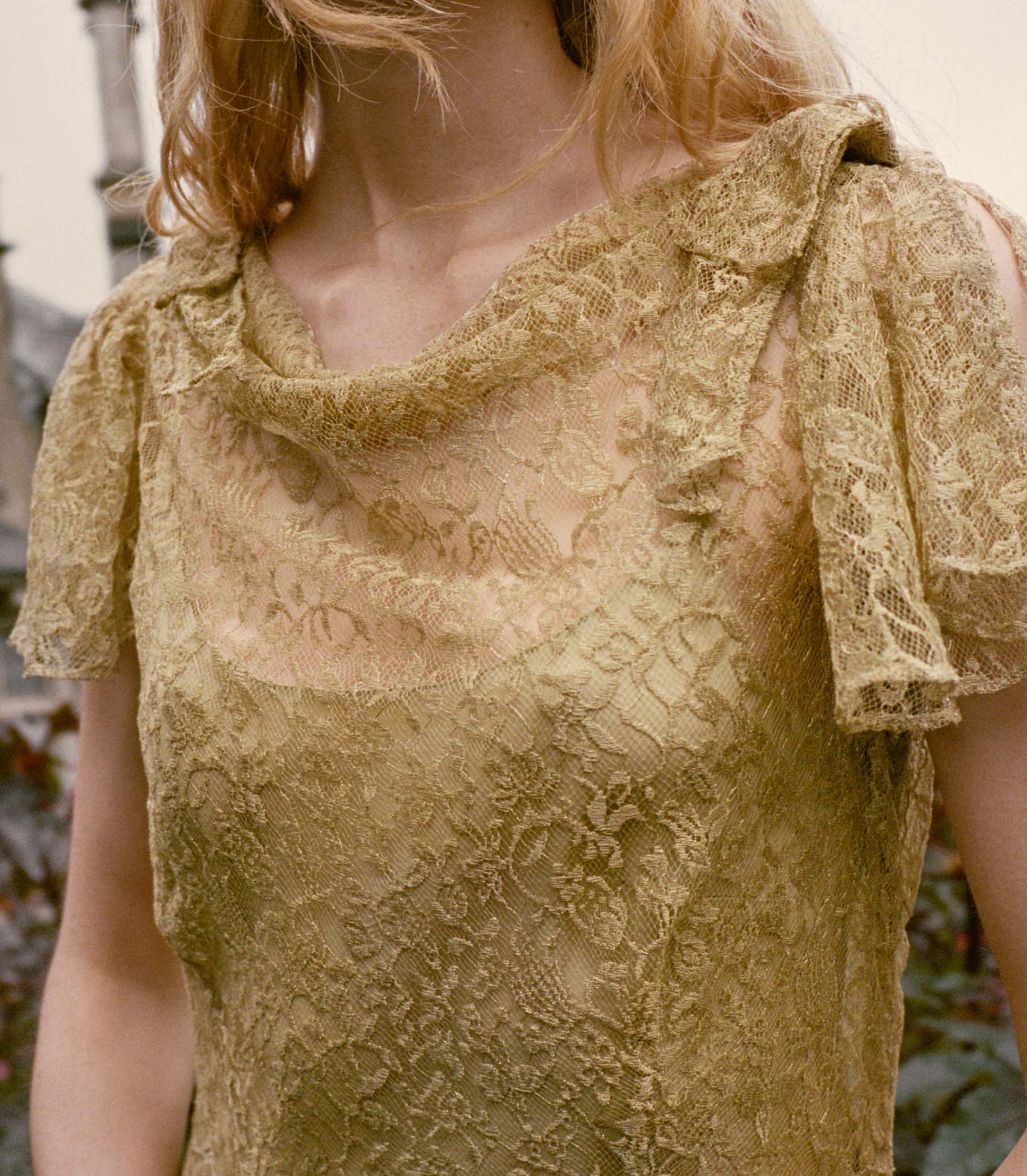 GARBO DRESS -- BURNISHED GOLD LACE view 6