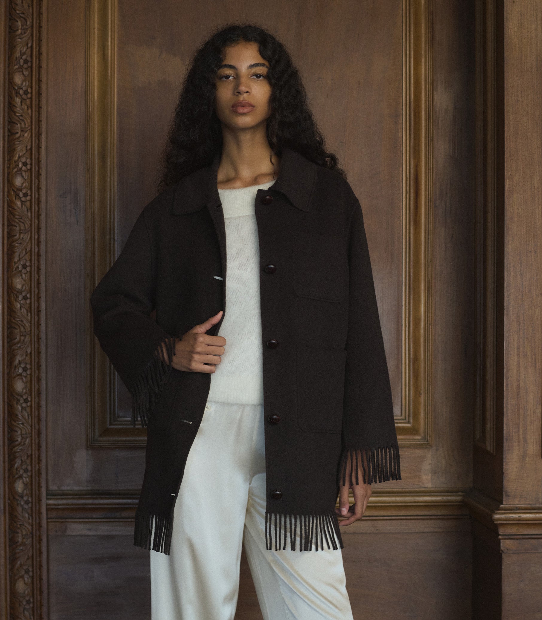 GERMAIN FRINGE COAT -- BITTER CHOCOLATE view 3