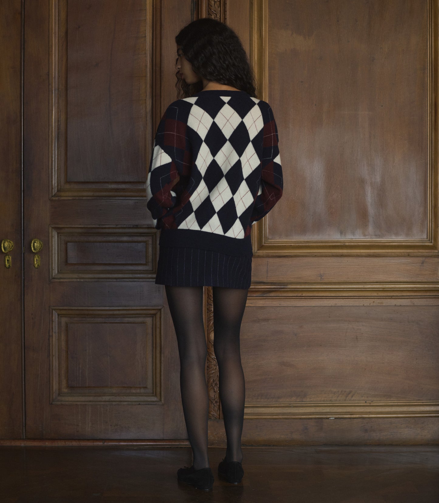 HARLEQUIN CASHMERE SWEATER -- NAVY ARGYLE