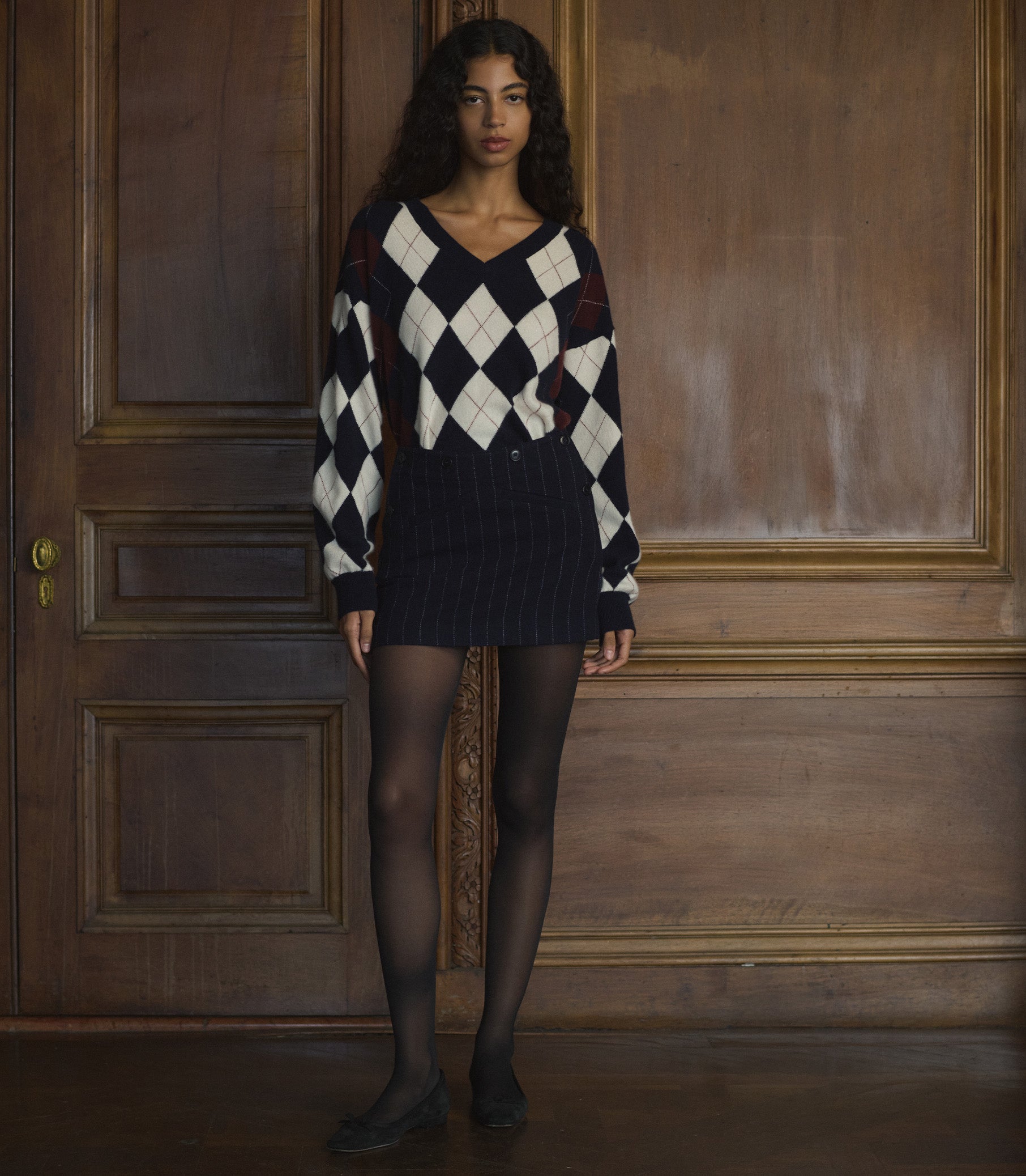 HARLEQUIN CASHMERE SWEATER -- NAVY ARGYLE view 5