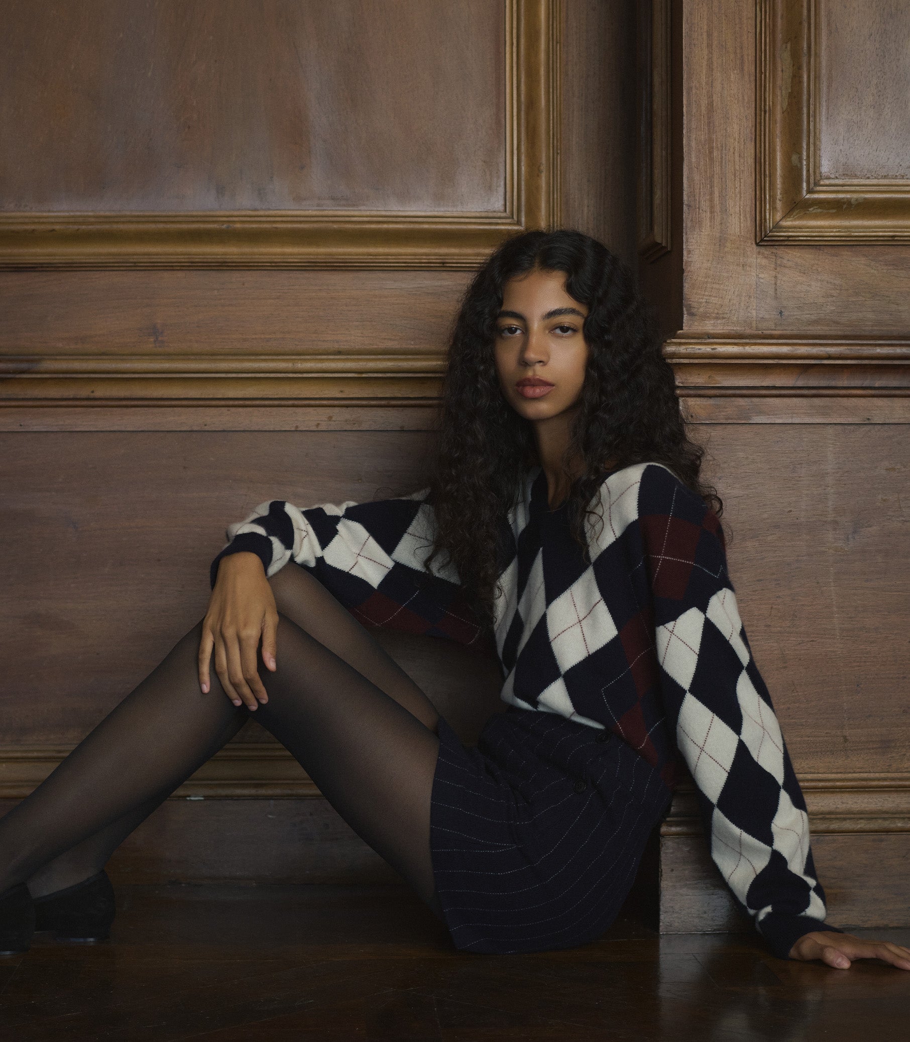 HARLEQUIN CASHMERE SWEATER -- NAVY ARGYLE view 2