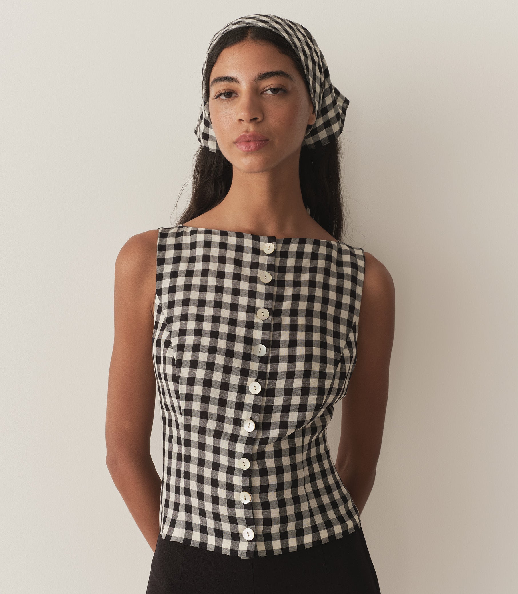 HMD -- HAYDEN TOP -- BLACK MARILYN GINGHAM view 1
