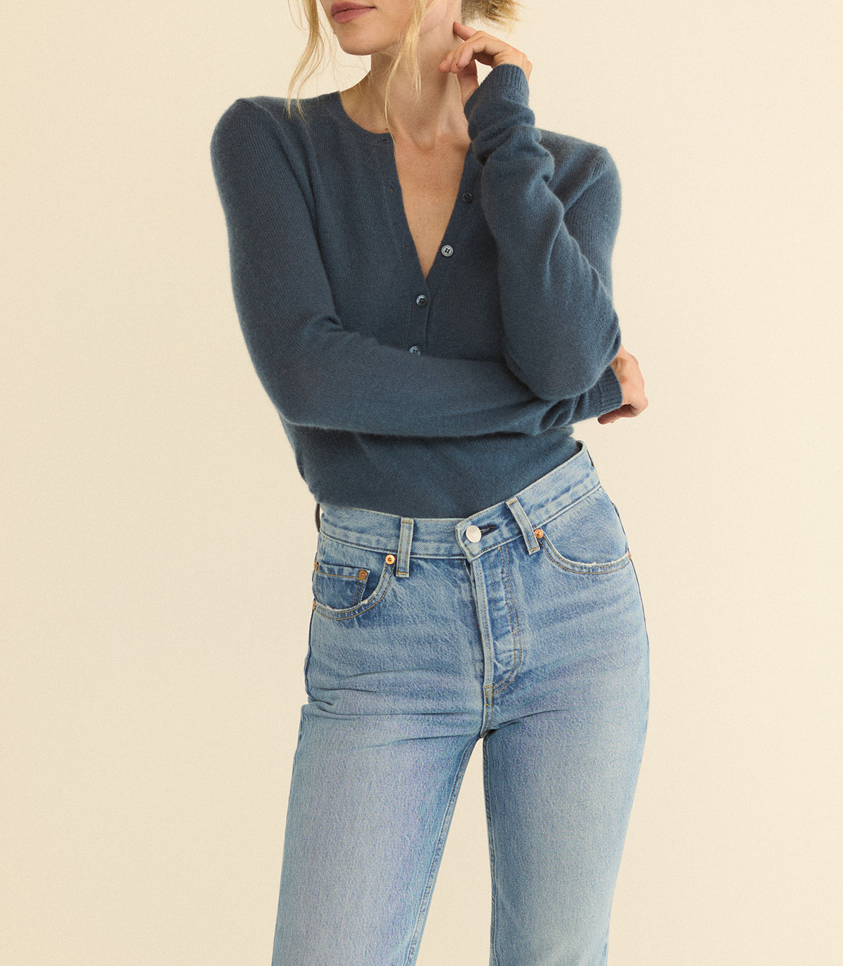 HEATH CASHMERE HENLEY -- BLUE STONE view 1
