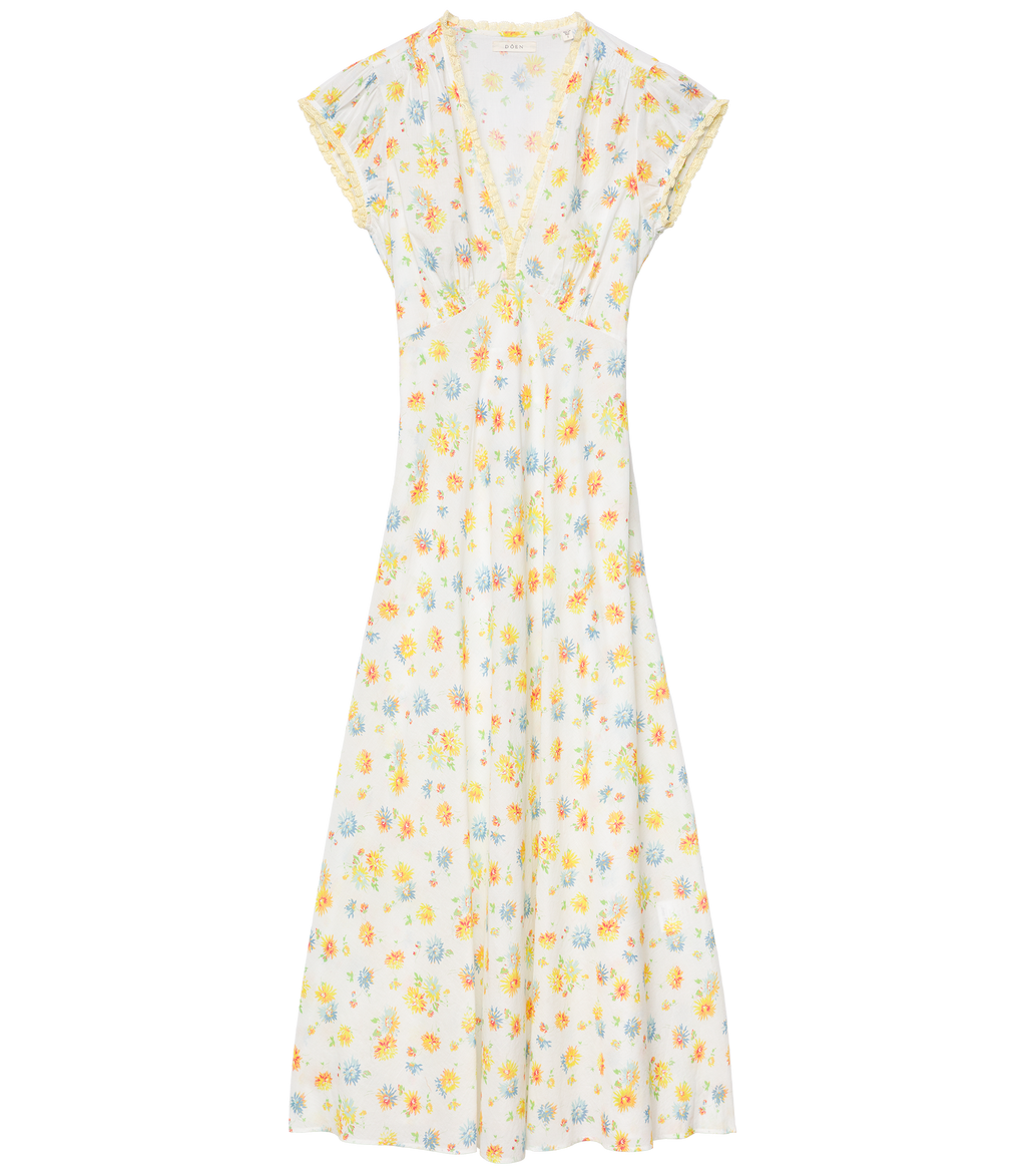 white and yellow floral dress Vintage 1960s With Flocked With Velvet Accents Sylvia Ann comfortable fit that moves with you LR girls love our Lotus