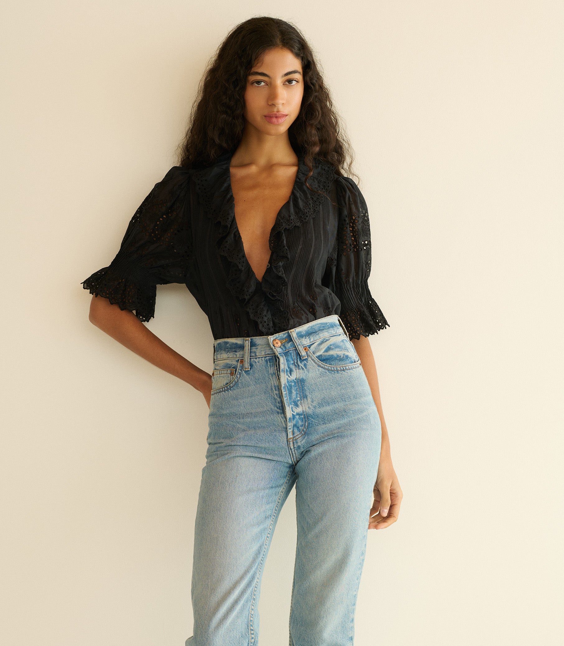 HENRI TOP -- BLACK EYELET view 3
