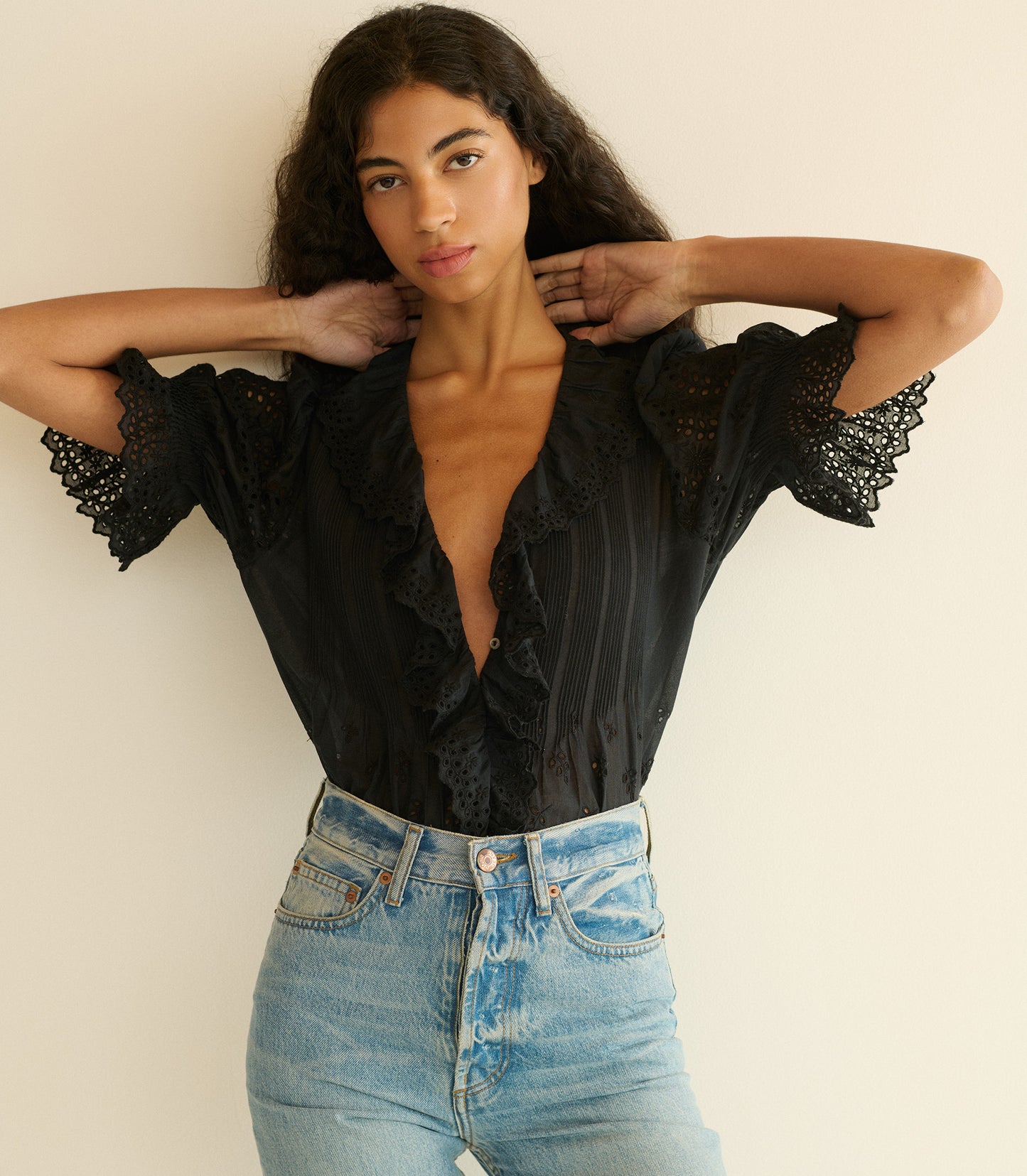 HENRI TOP -- BLACK EYELET