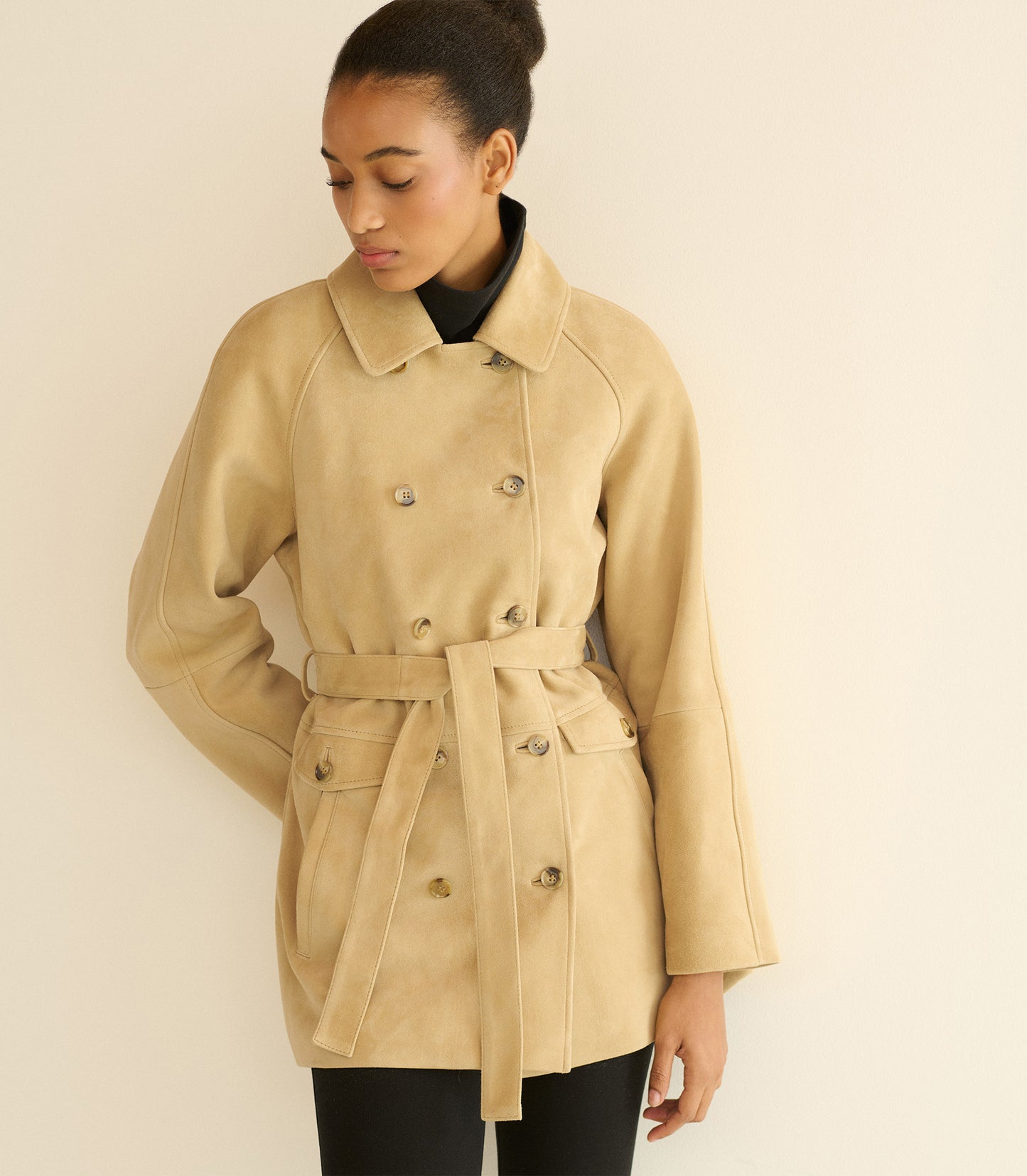 HUTTON SUEDE TRENCH -- BLONDE