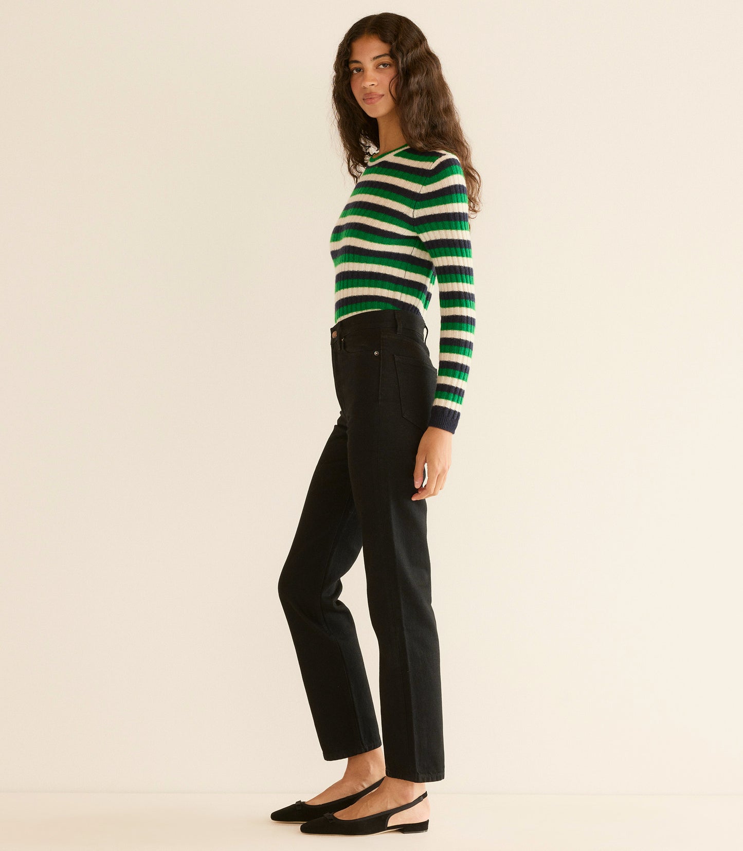 HYERES CASHMERE SWEATER -- VERT CARRINGTON STRIPE