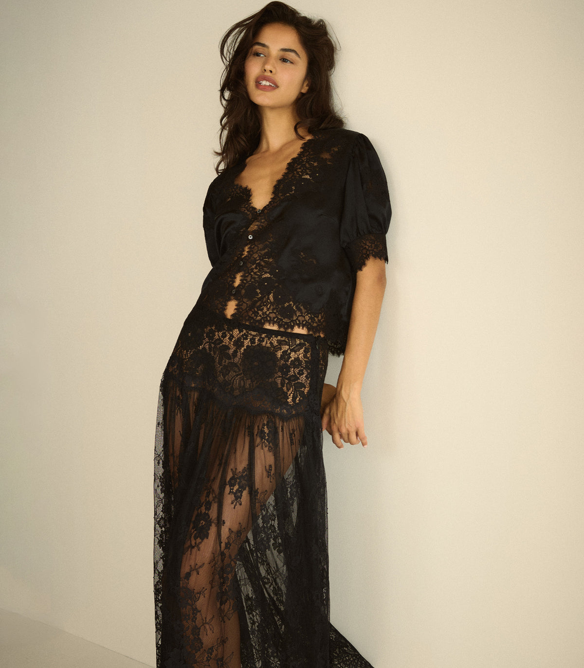 IDELLA SILK SATIN TOP -- BLACK view 2
